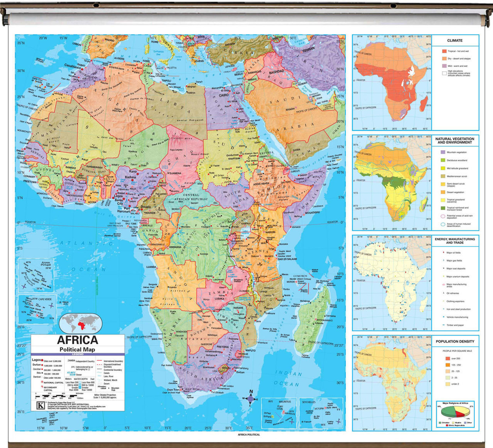 Africa Classroom Spring Roller Maps | World Maps Online