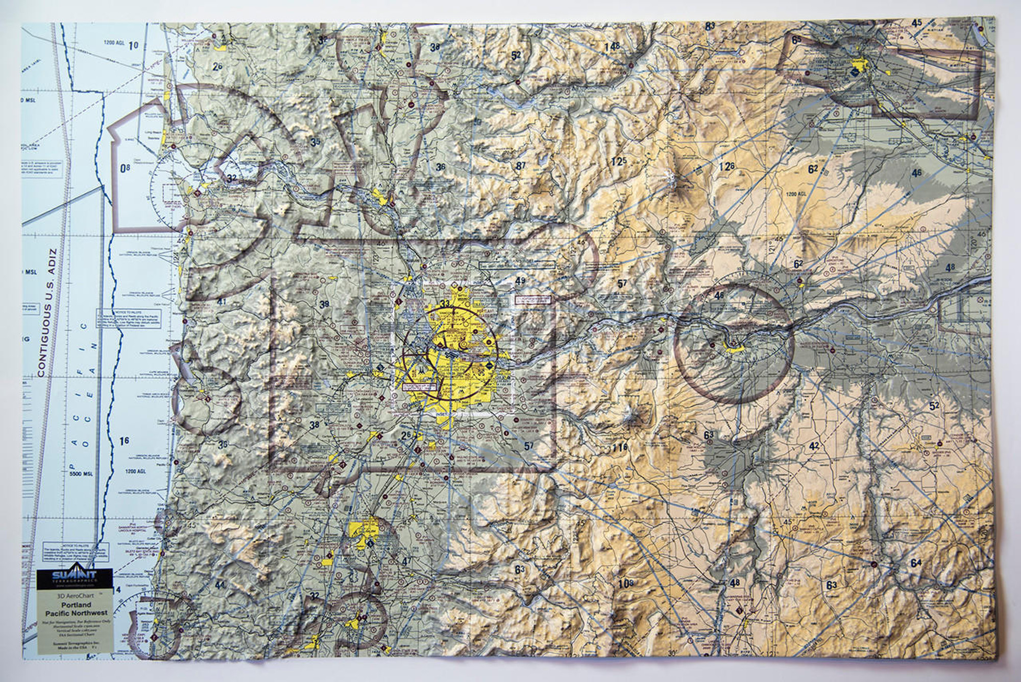 Portland, OR & the Pacific Northwest Aeronautical Raised Relief Map, image 1, World Maps Online