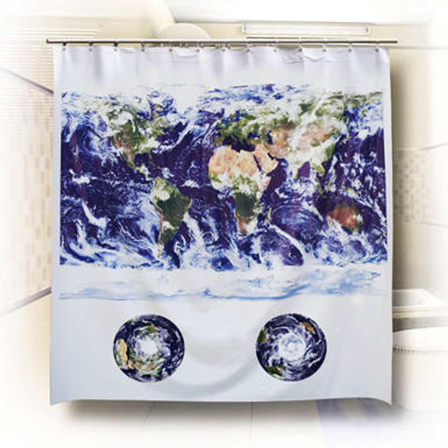 World Cloud Cover Satellite Image Map Shower Curtain, image 1, World Maps Online