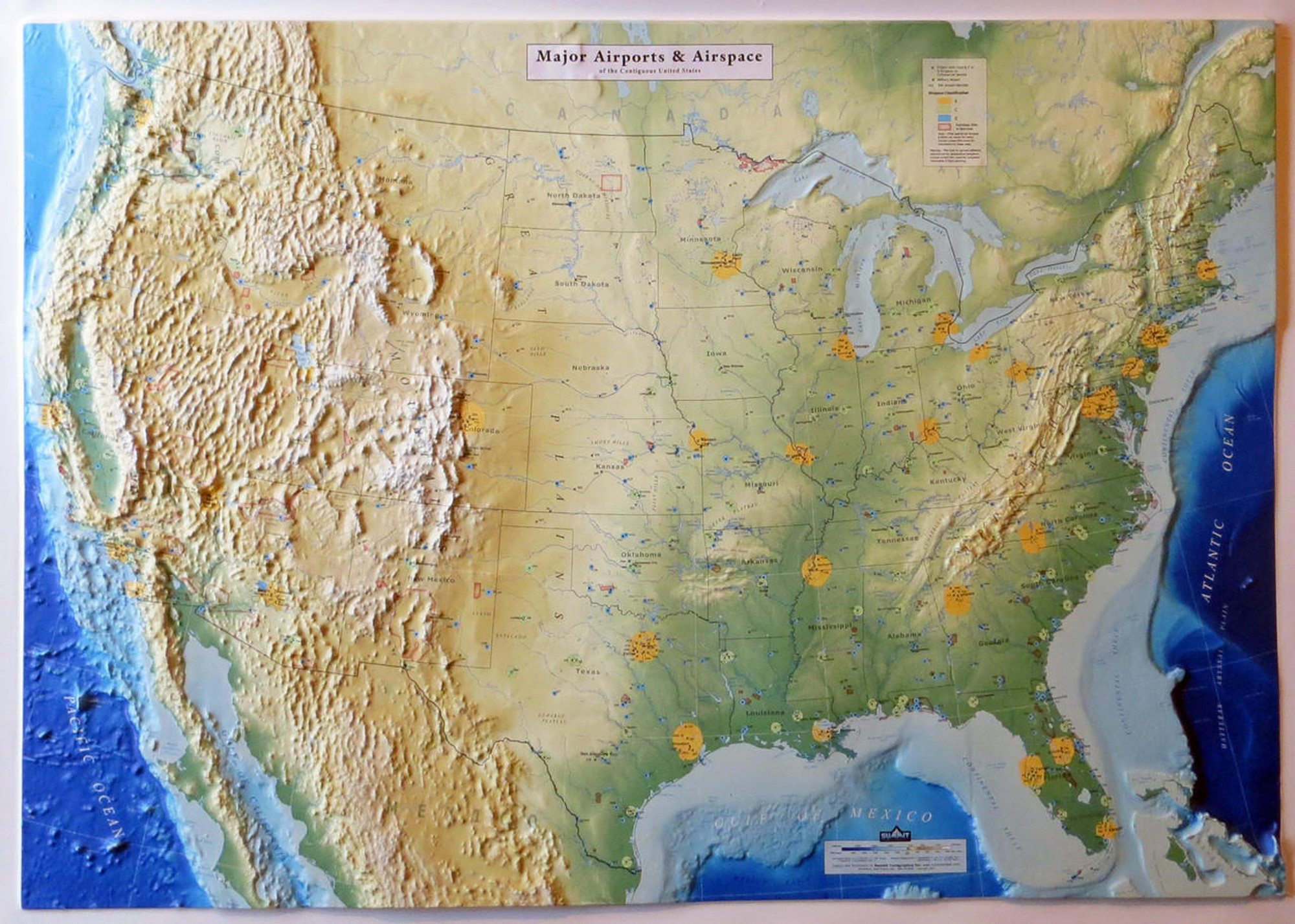 United States Airports & Airspace Raised Relief Map, image 1, World Maps Online
