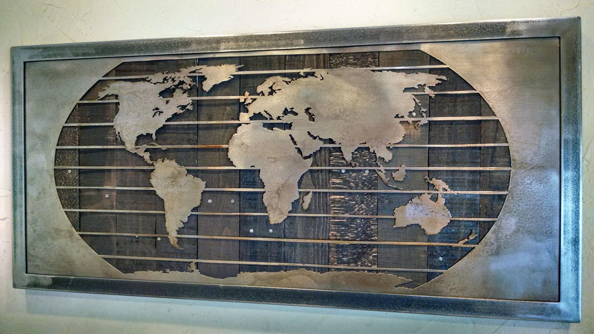 Metal World Map Art Sculpture - 3 Sizes Up to 92" x 44" Metal World Map Art Sculpture - 3 Sizes Up to 92" x 44"