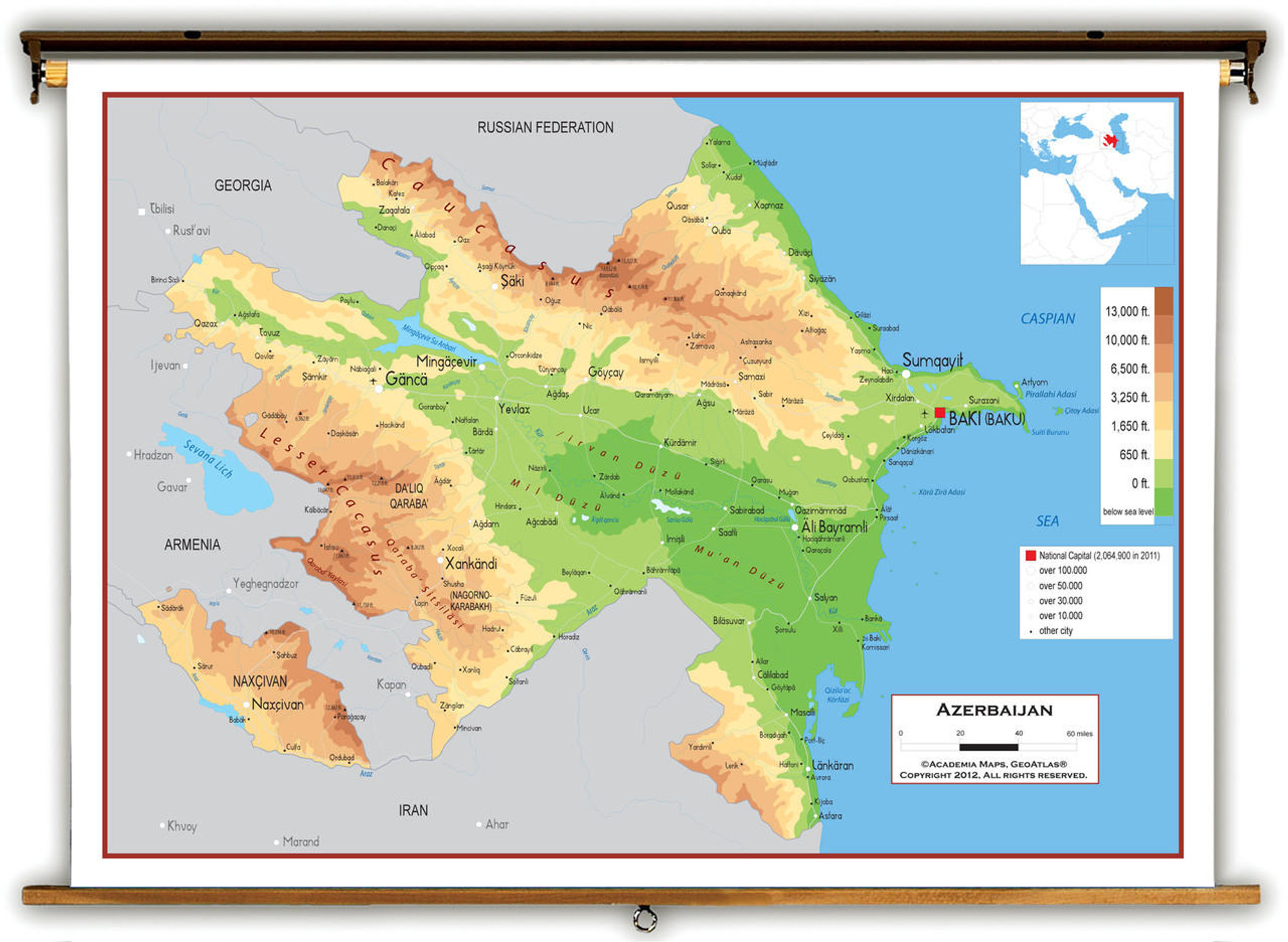 Azerbaijan Physical Educational Map from Academia Maps, image 1, World Maps Online