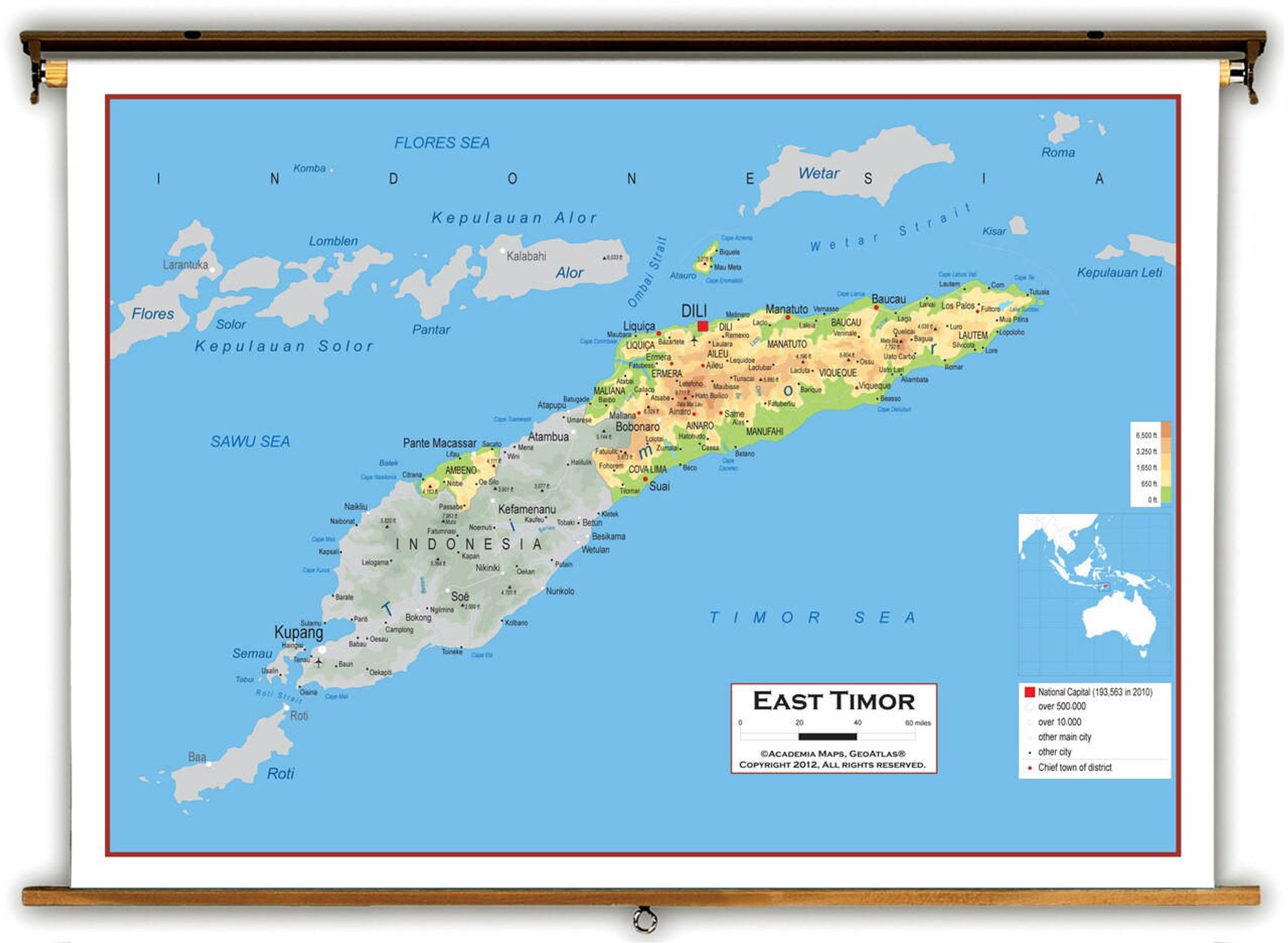 East Timor Physical Educational Map from Academia Maps, image 1, World Maps Online