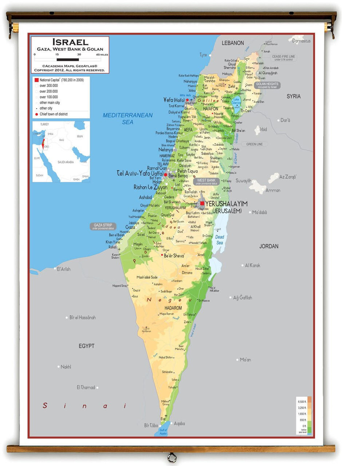 Israel Physical Educational Map from Academia Maps, image 1, World Maps Online