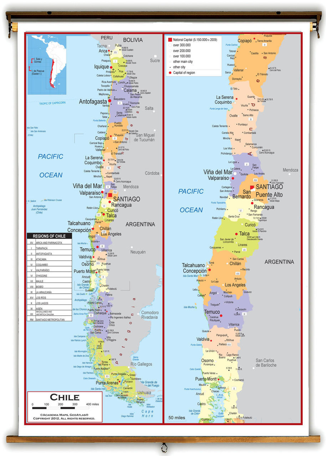 Chile Political Educational Wall Map from Academia Maps, image 1, World Maps Online