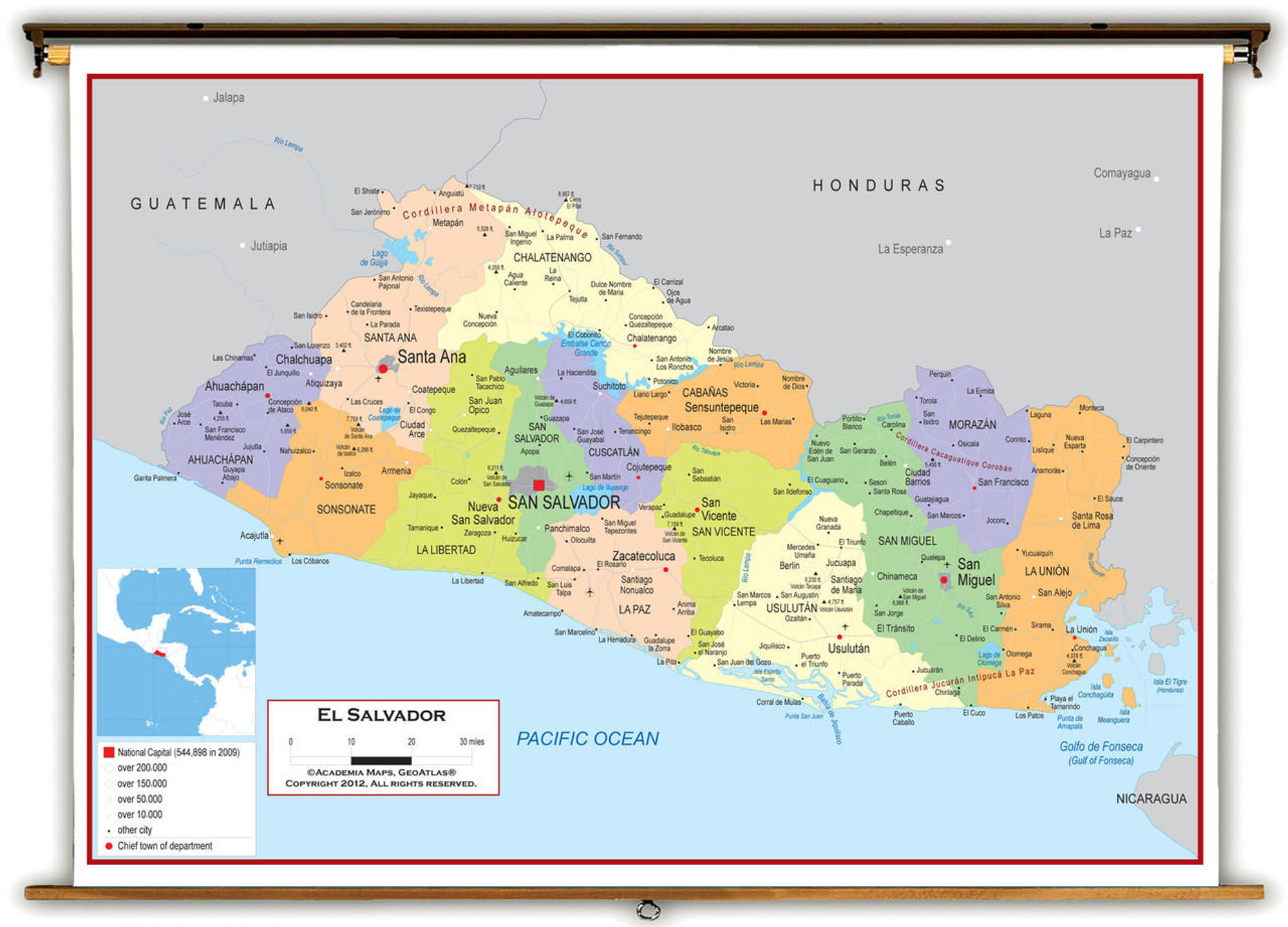 El Salvador Political Educational Wall Map from Academia Maps, image 1, World Maps Online