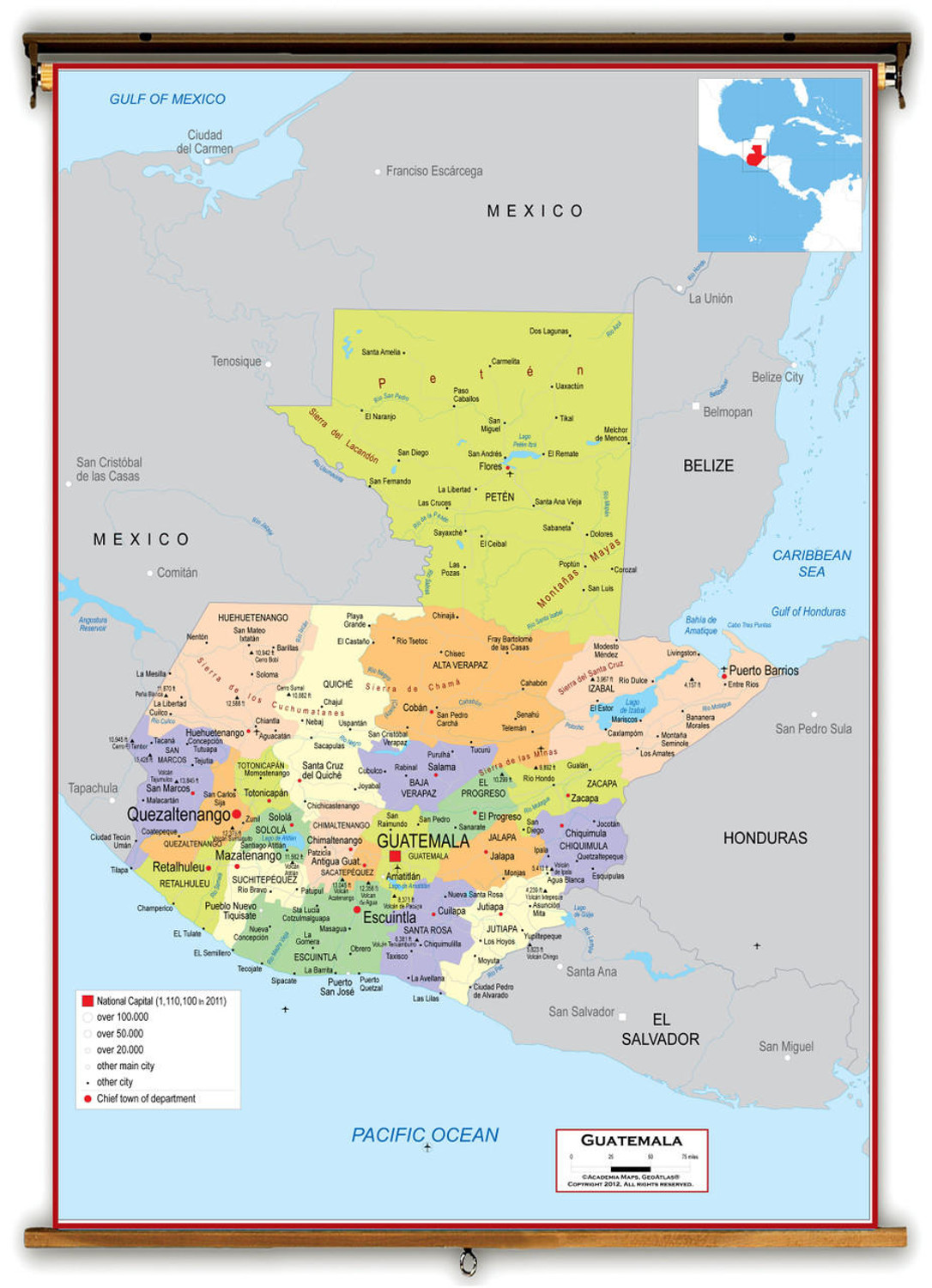 Guatemala Political Educational Wall Map from Academia Maps, image 1, World Maps Online