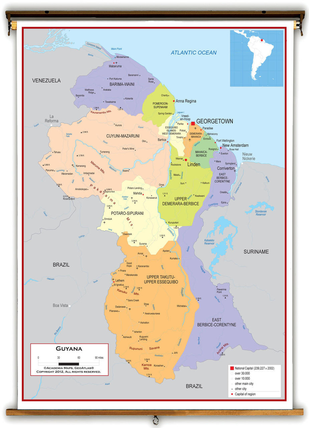 Guyana Political Educational Wall Map from Academia Maps, image 1, World Maps Online