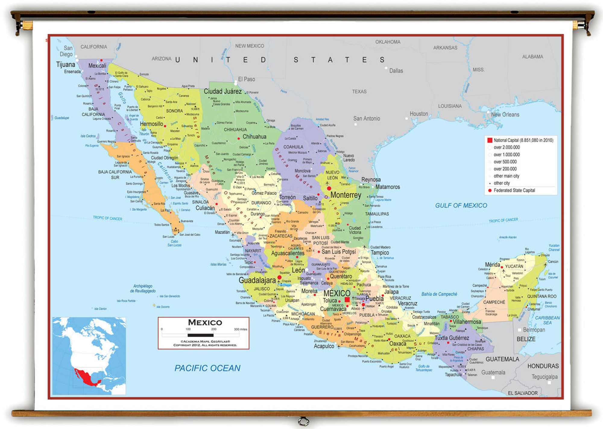 Mexico Political Educational Wall Map from Academia Maps, image 1, World Maps Online