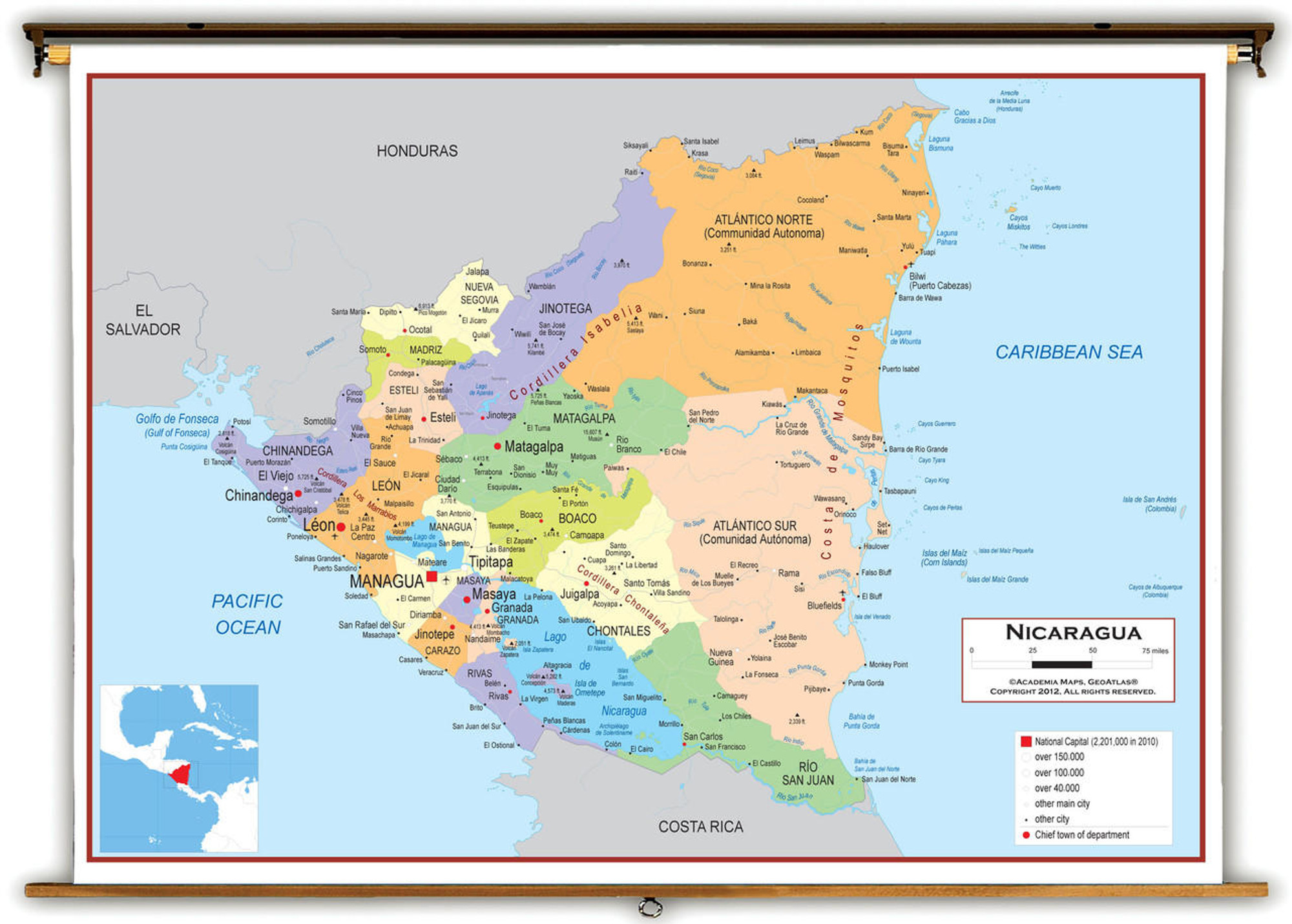 Nicaragua Political Educational Wall Map from Academia Maps, image 1, World Maps Online