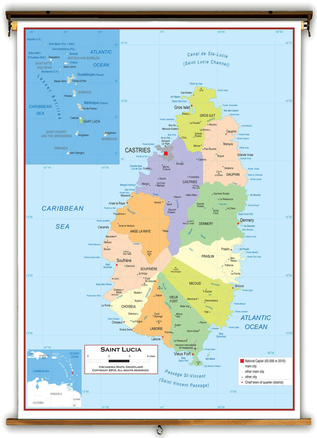 Saint Lucia Political Educational Wall Map from Academia Maps, image 1, World Maps Online