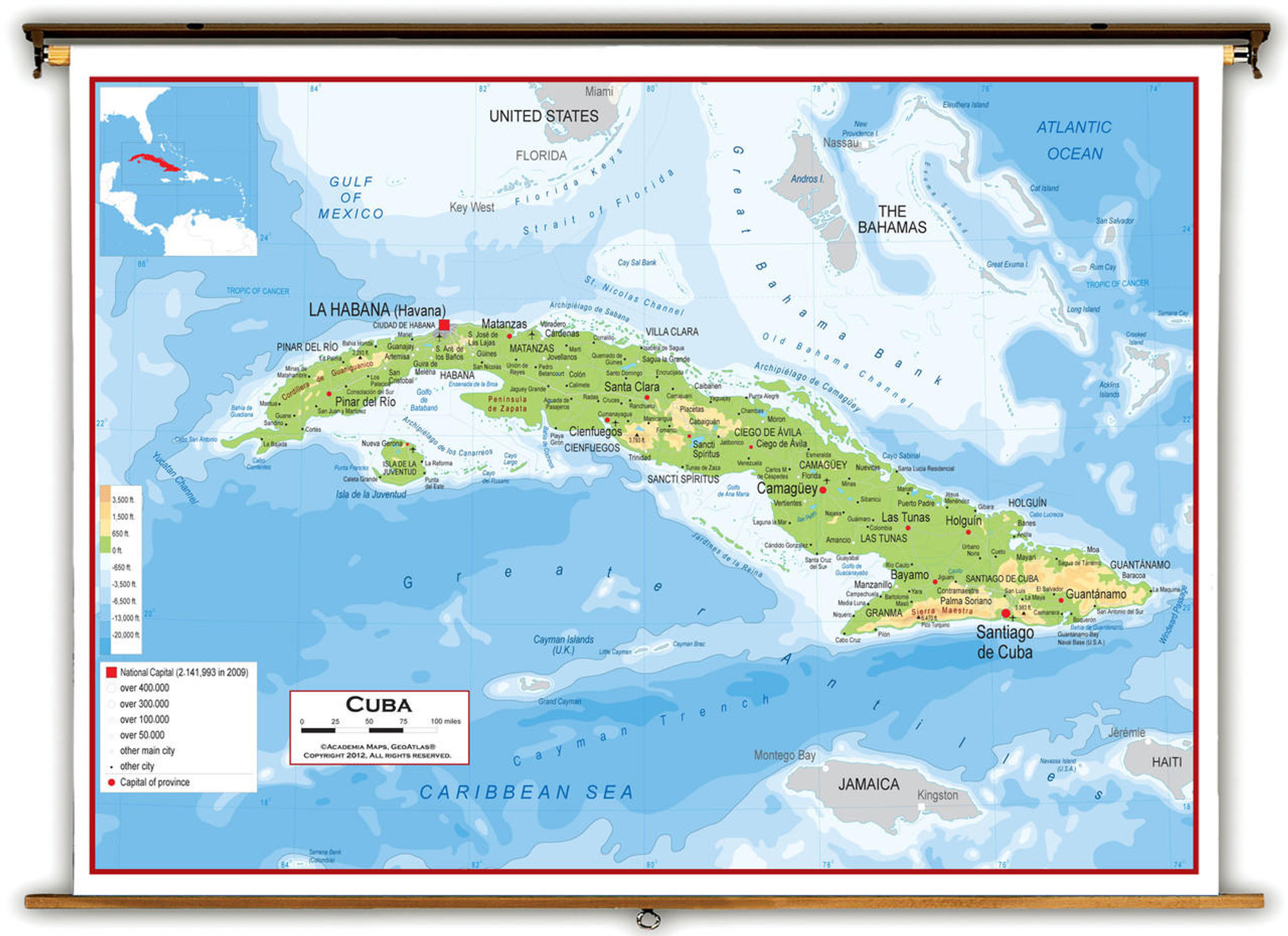 Cuba Physical Educational Wall Map from Academia Maps, image 1, World Maps Online