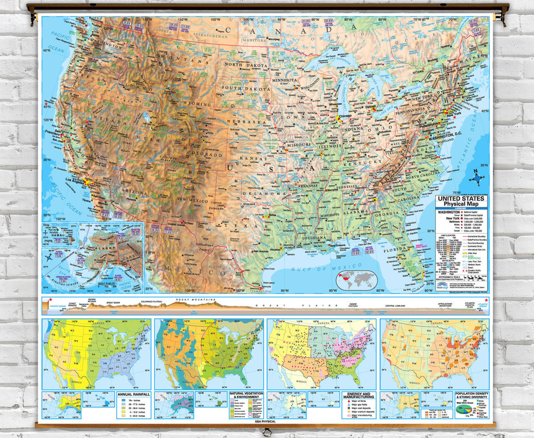 Advanced U.S. Physical Map on Spring Roller from Kappa Maps, image 1, World Maps Online