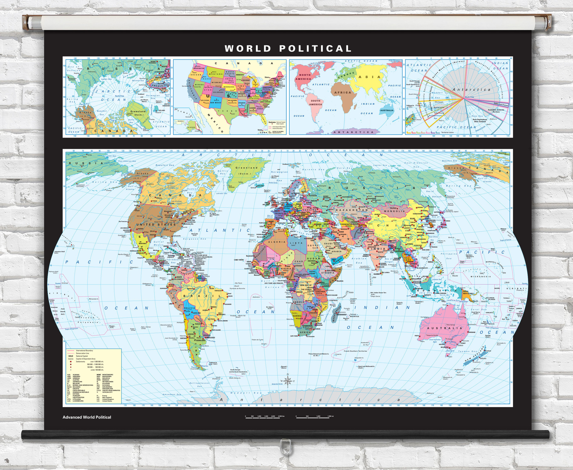 Advanced World Political Map on Spring Roller from Klett-Perthes