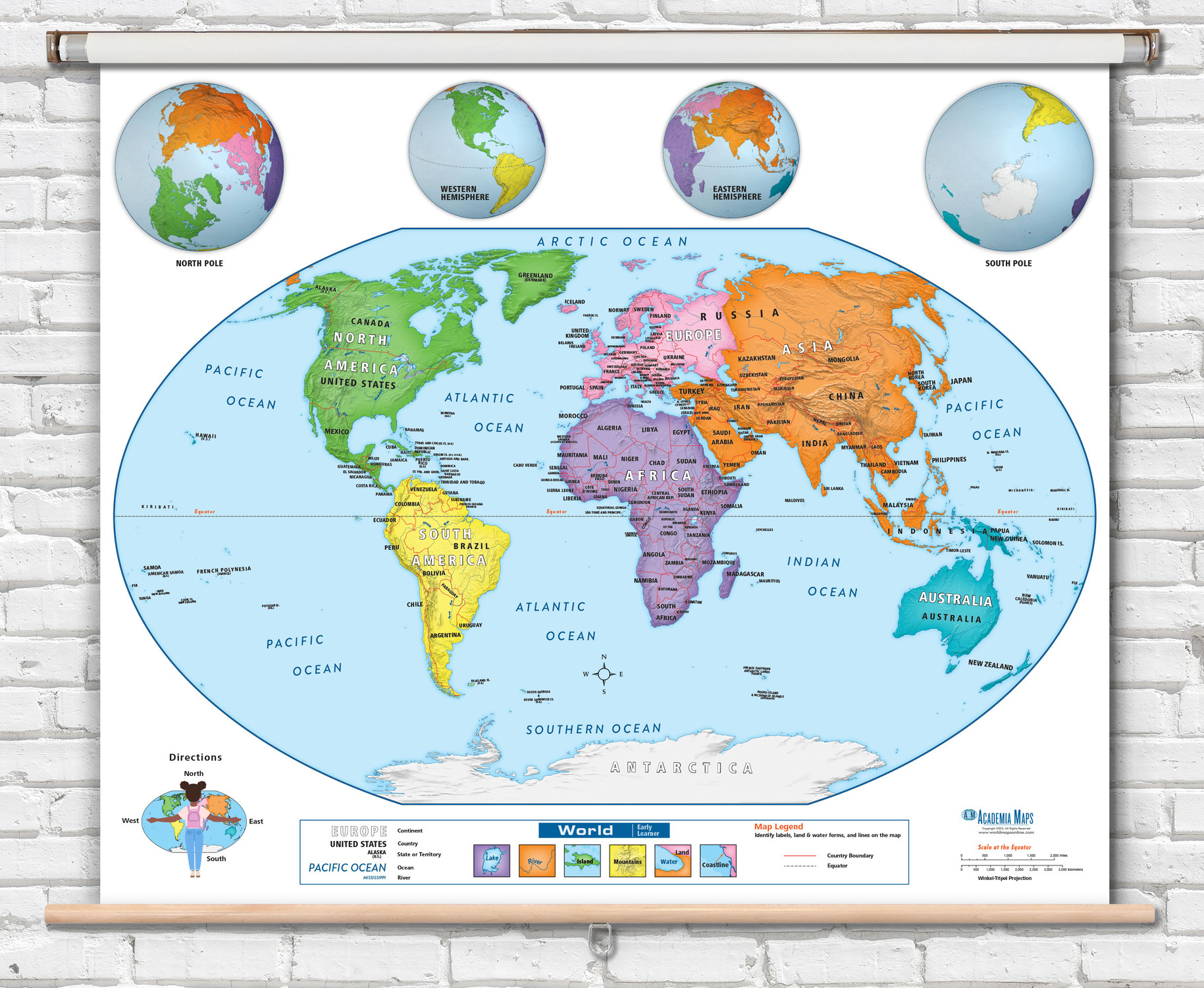 World Early Learner Pull-Down Classroom Map on Spring Roller, World Maps Online