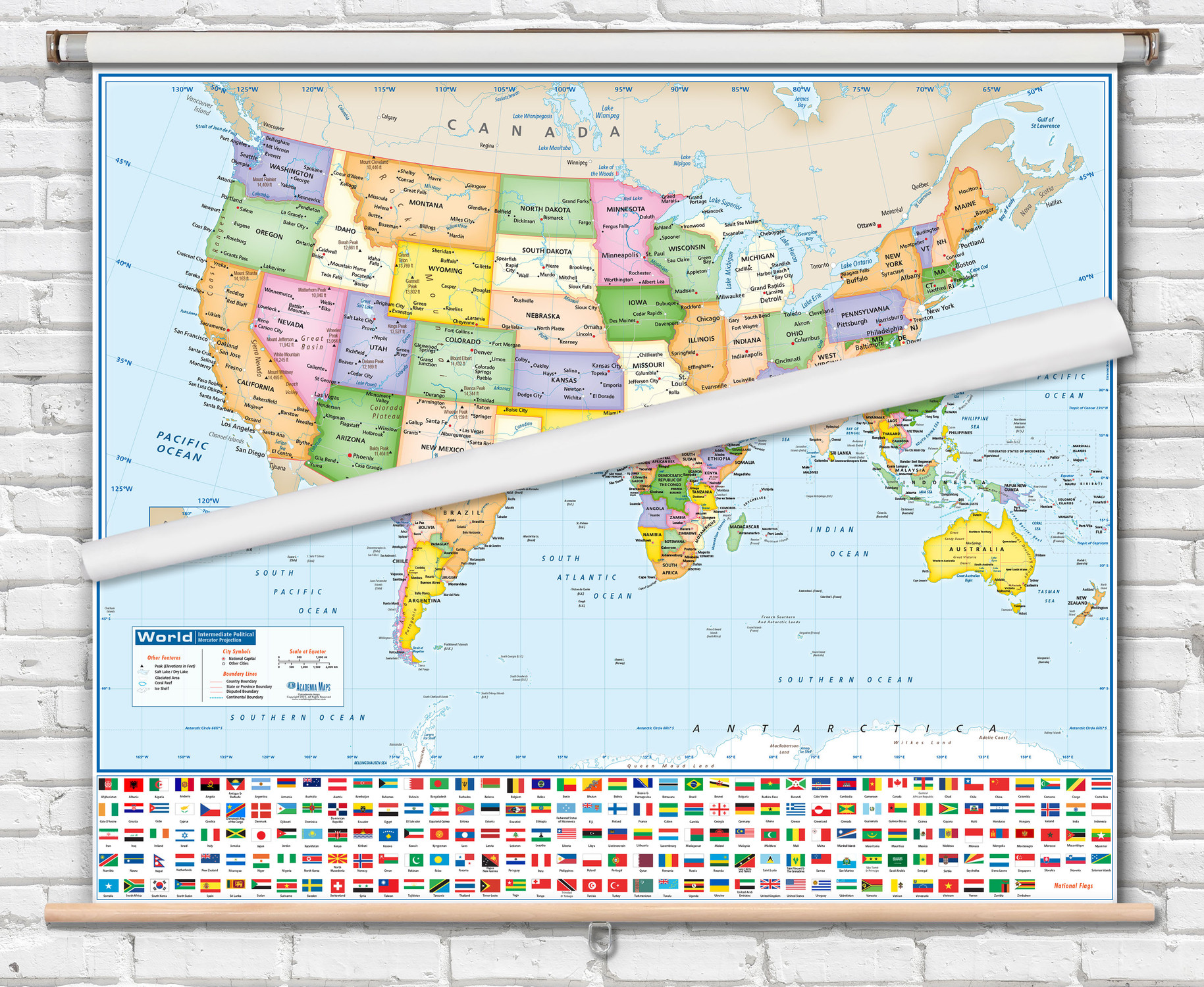 Intermediate U.S. & World Political Spring Roller Map Set, World Maps Online