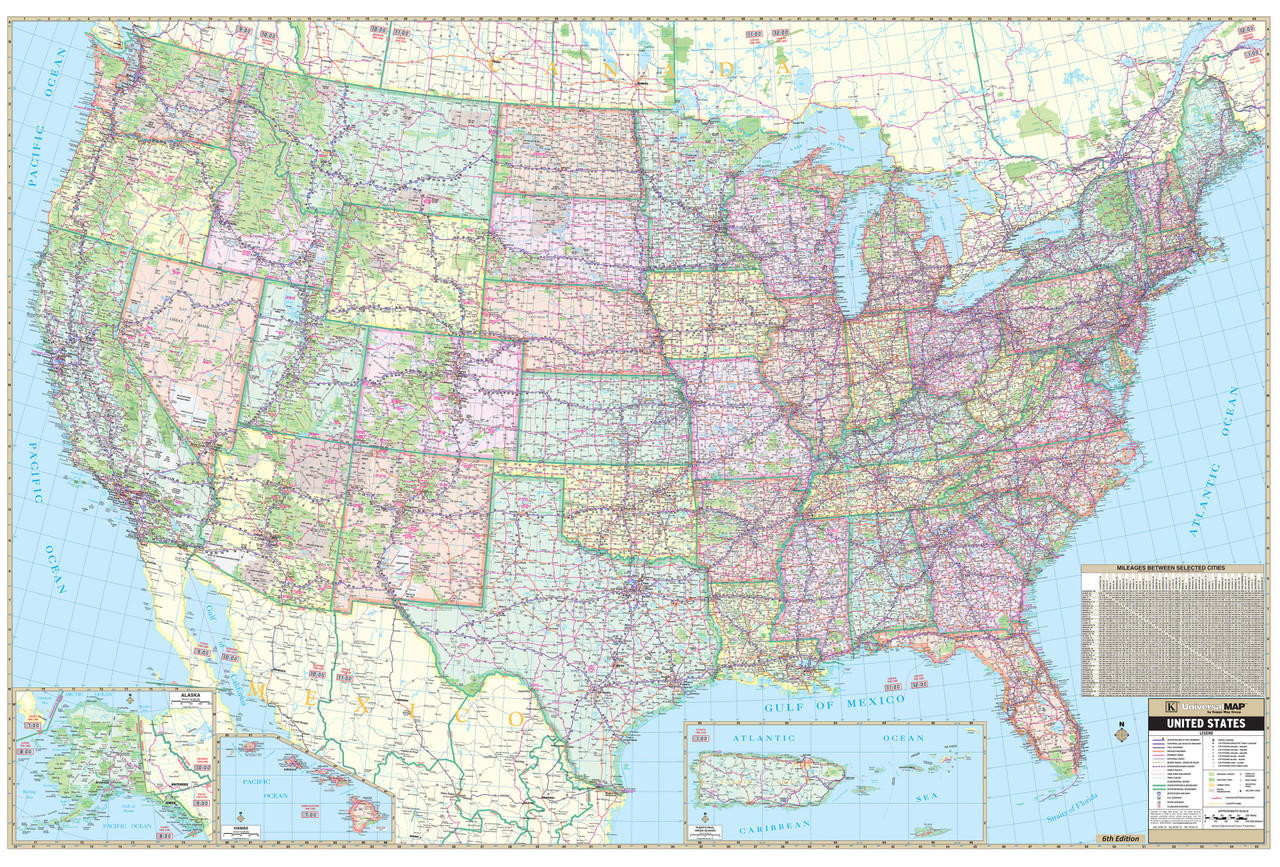 Enlarged Laminated Wall Mural Size USA Reference Map -  World Maps Online