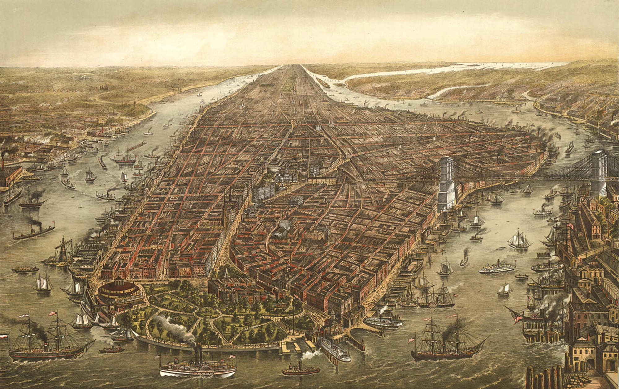 New York City Panoramic - 1873 Wall Map Mural, image 1, World Maps Online