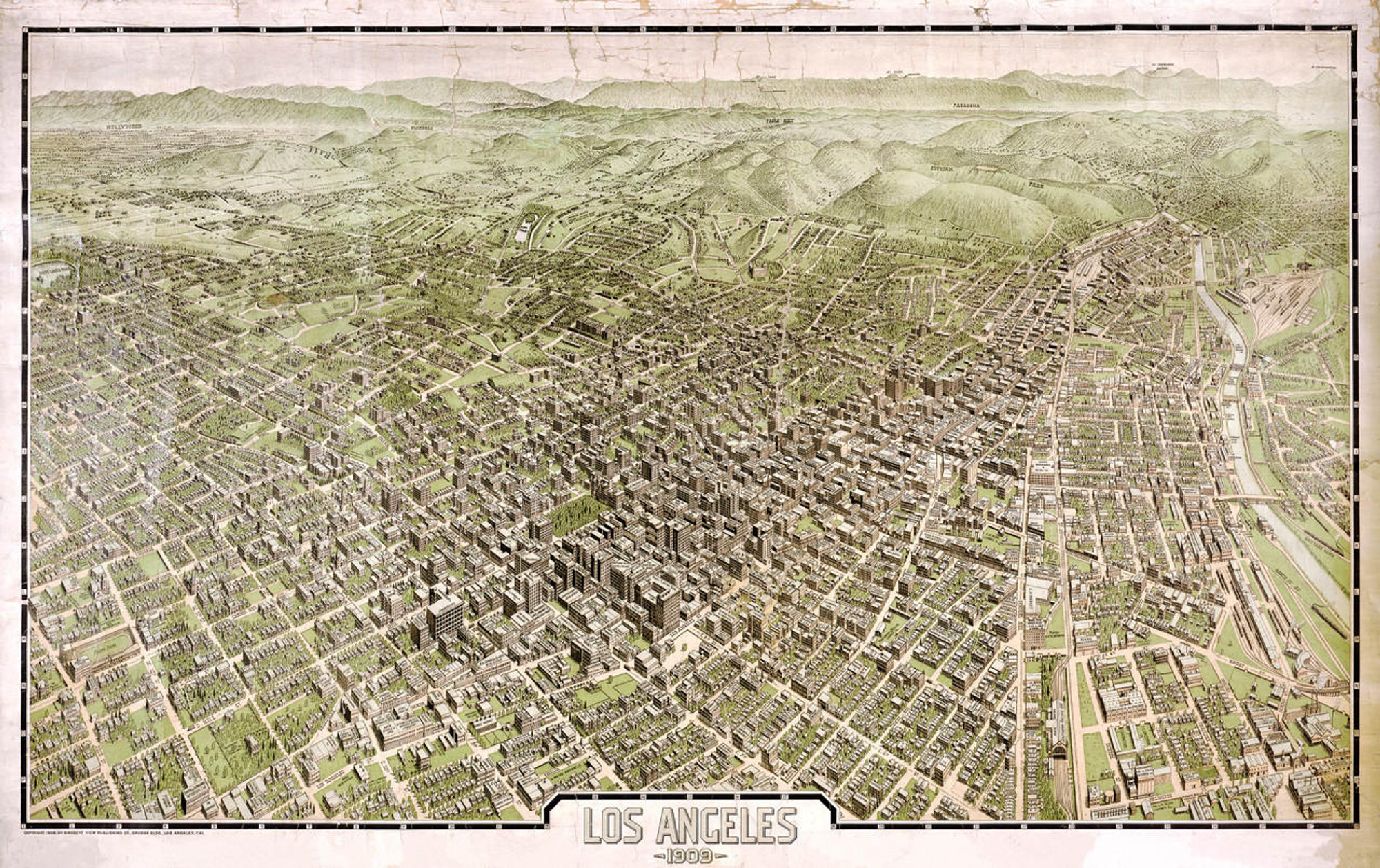 Los Angeles 1909 - Birds-Eye Wall Map Mural, image 1, World Maps Online