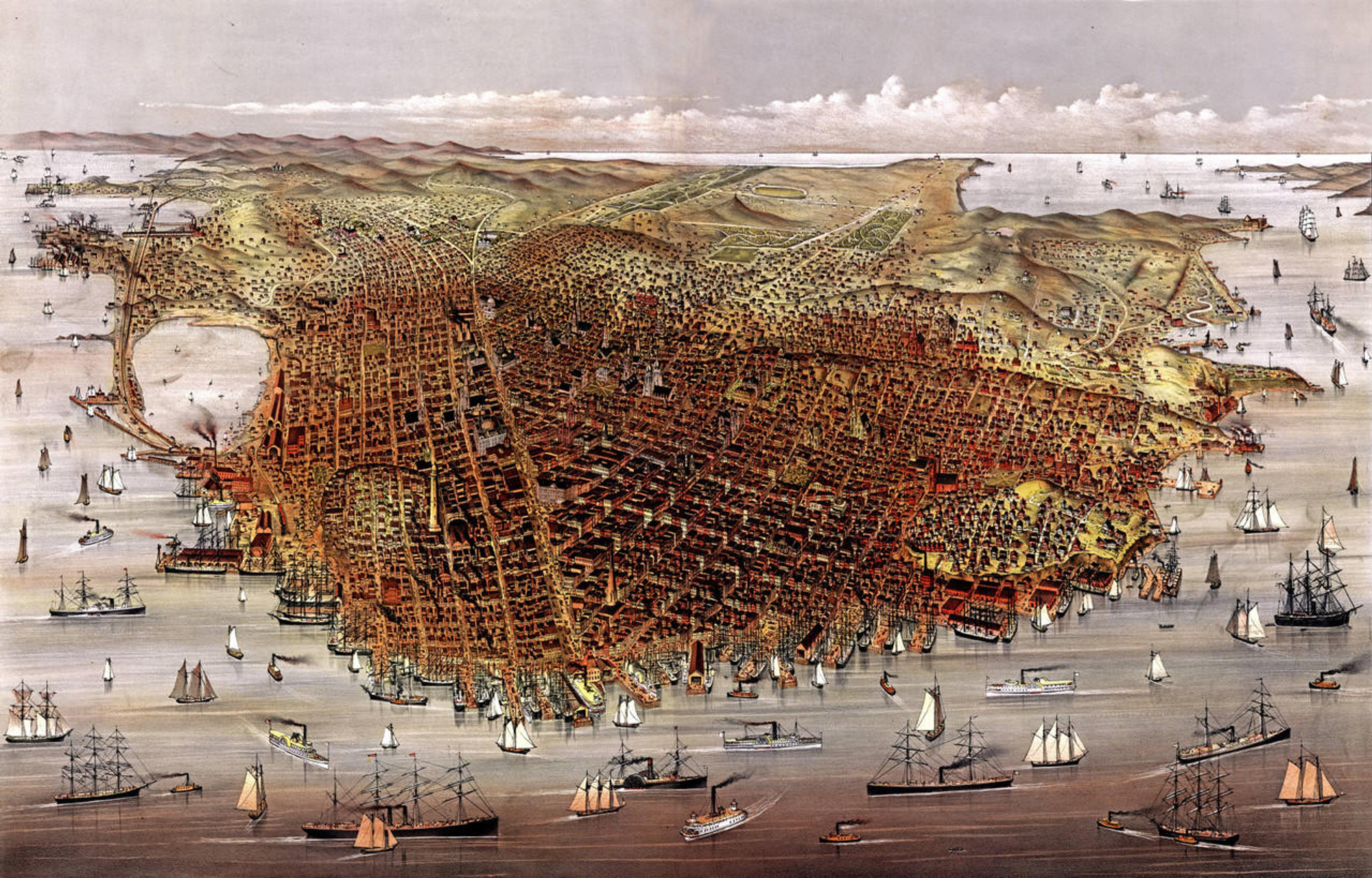 San Francisco Birds-eye View - 1878 Wall Map Mural, image 1, World Maps Online