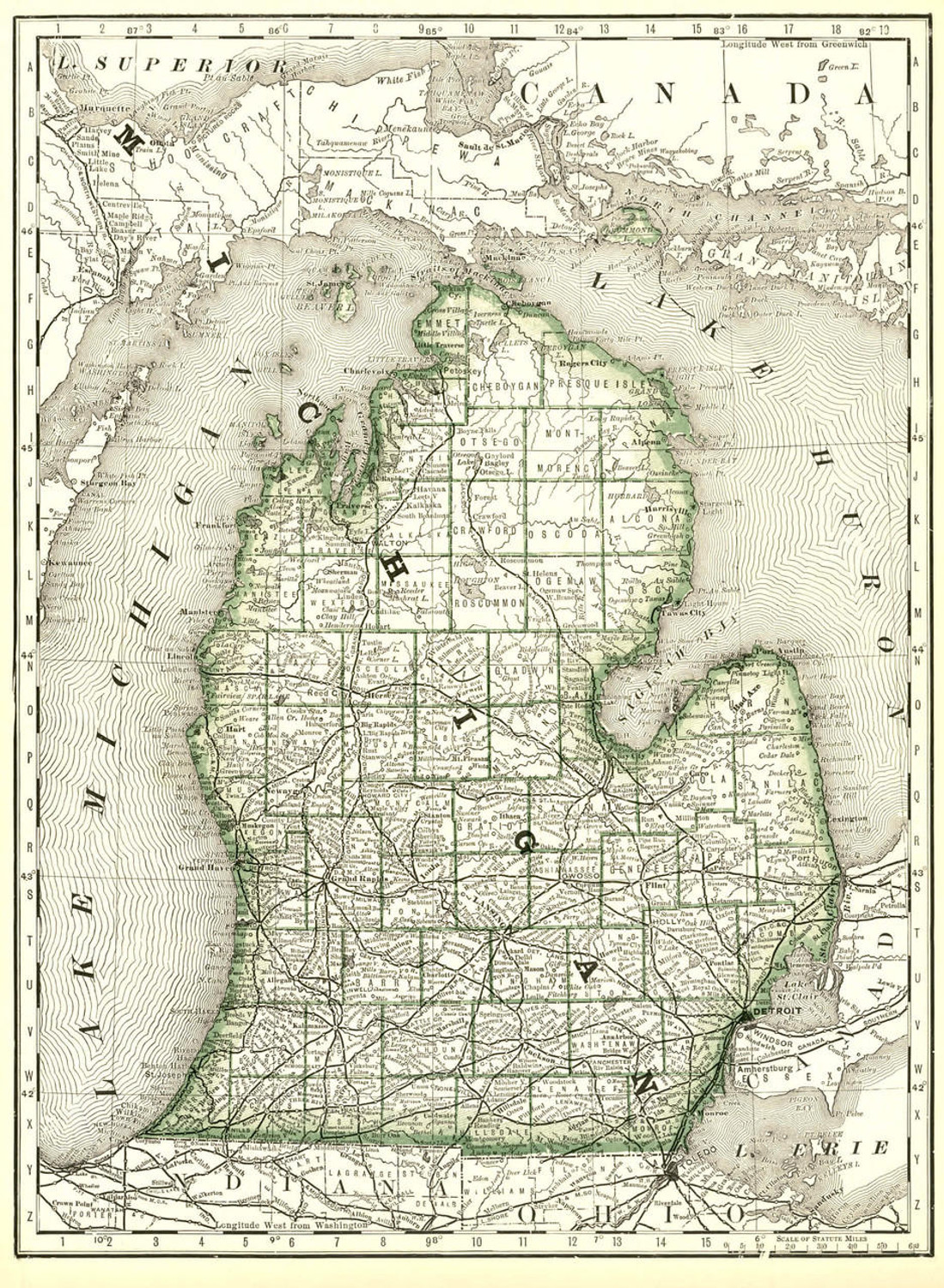 Historical Railroad Map of Michigan - 1878, image 1, World Maps Online