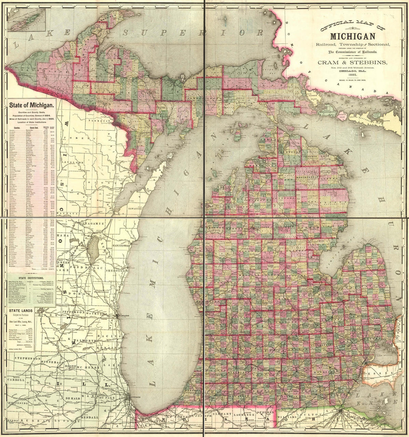 Historic Railroad Map of Michigan - 1885, image 1, World Maps Online