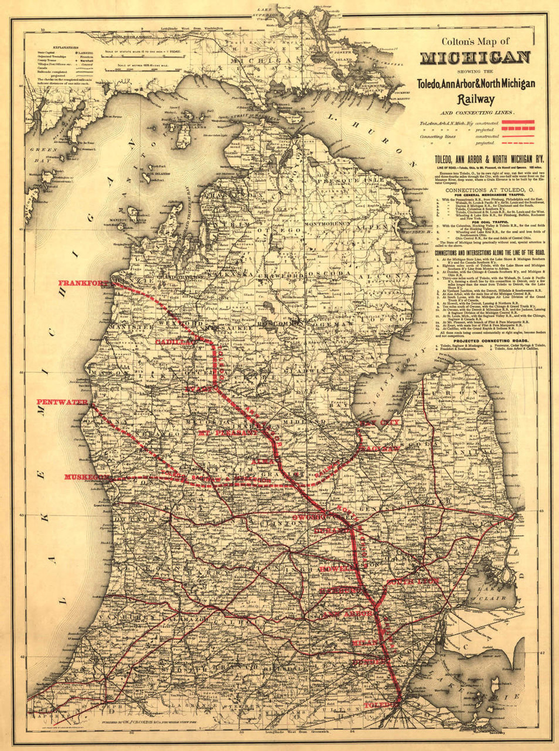 Historic Railroad Map of Michigan - 1886, image 1, World Maps Online