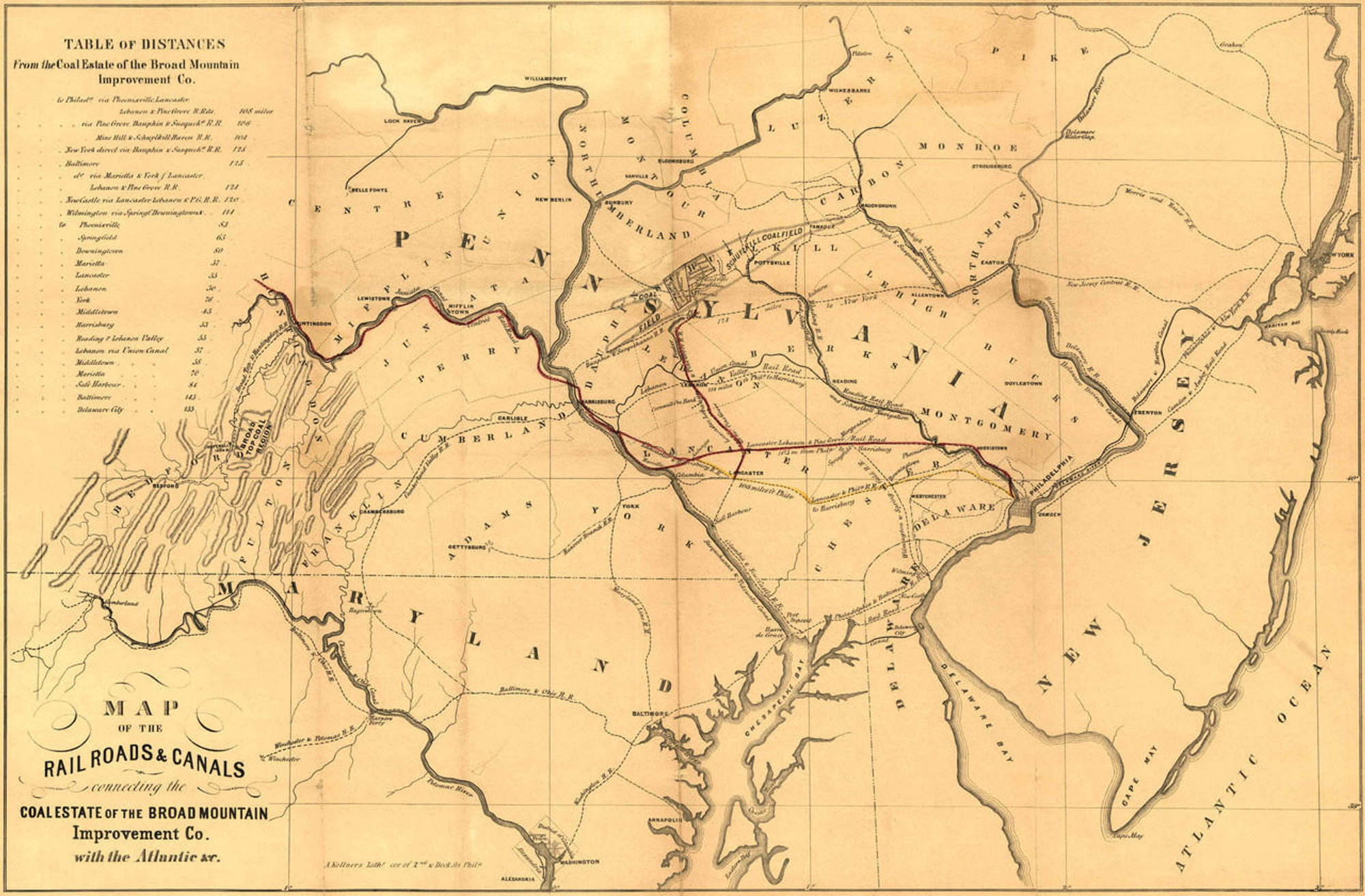 Historic Railroad Map of the Middle Atlantic States - 1850, image 1, World Maps Online