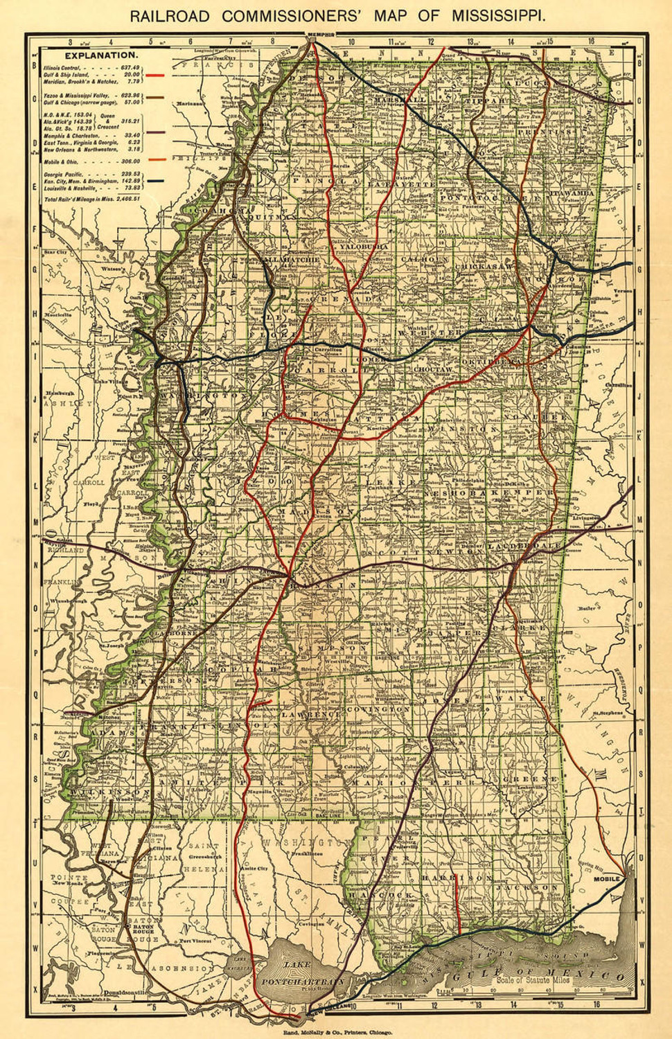 Historic Railroad Map of Mississippi - 1888, image 1, World Maps Online