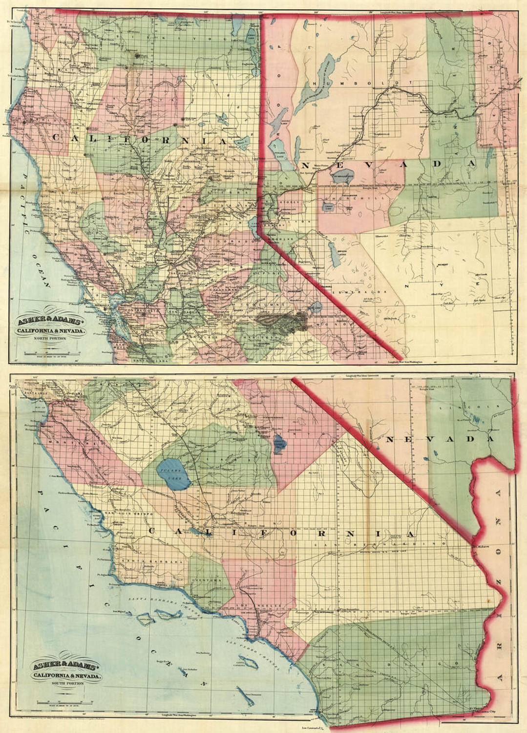 Historic Railroad Map of Nevada & California - 1874, image 1, World Maps Online