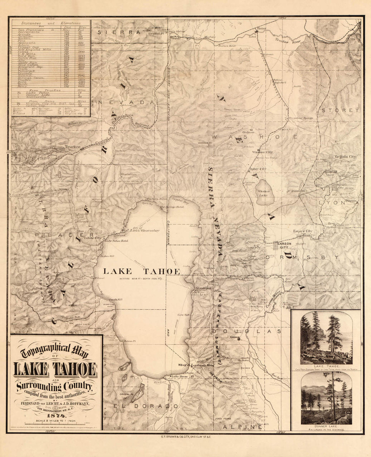 Historic Railroad Map of Lake Tahoe, NV - 1874, image 1, World Maps Online