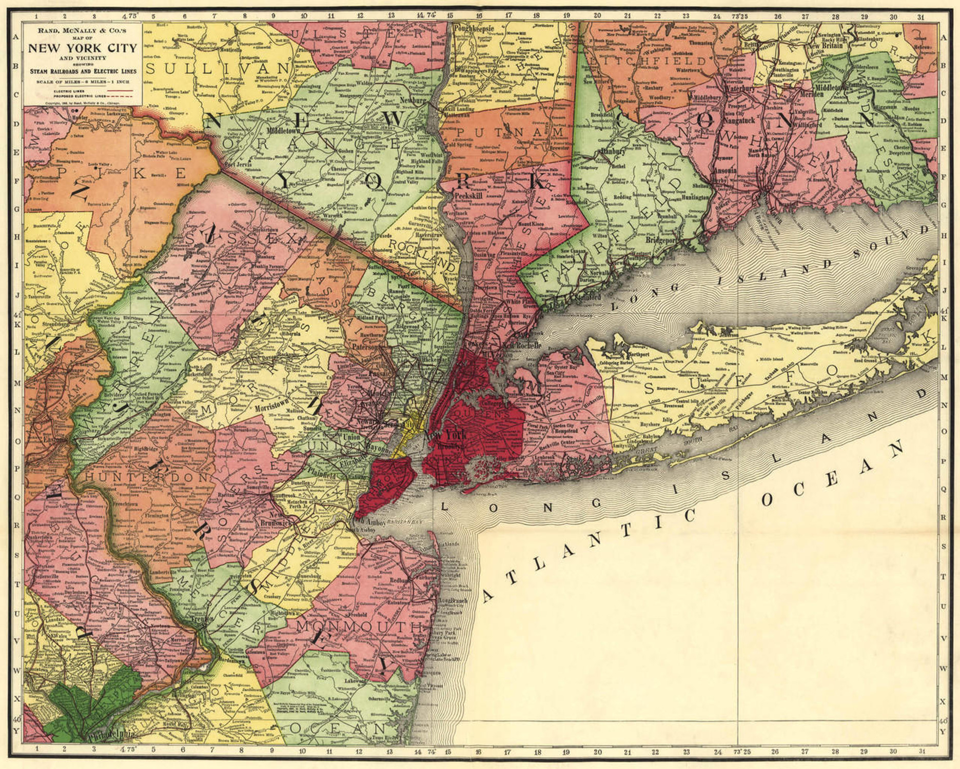 Historic Railroad Map of New York City and Vicinity - 1908, image 1, World Maps Online