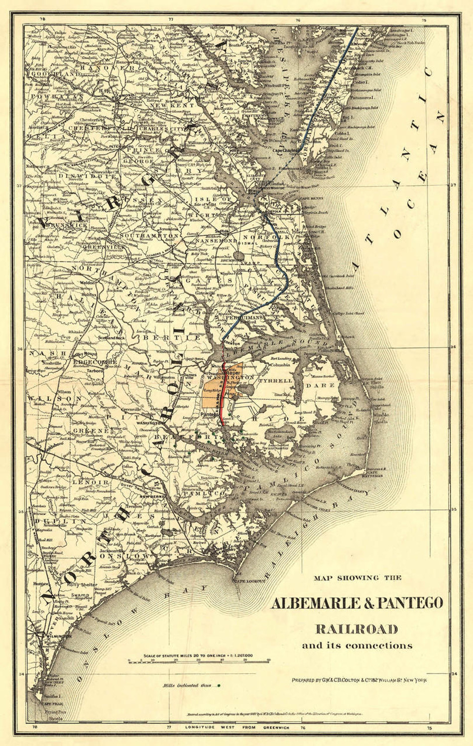 Historic Railroad Map of North Carolina & Virginia - 1887, image 1, World Maps Online
