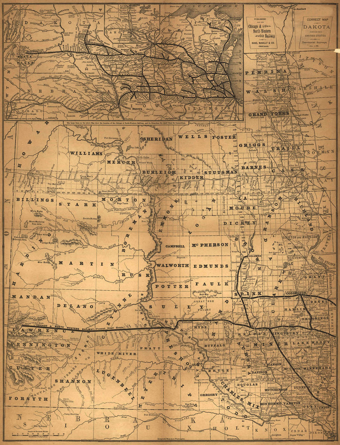 Historic Railroad Map of North Dakota & South Dakota - 1882, image 1, World Maps Online