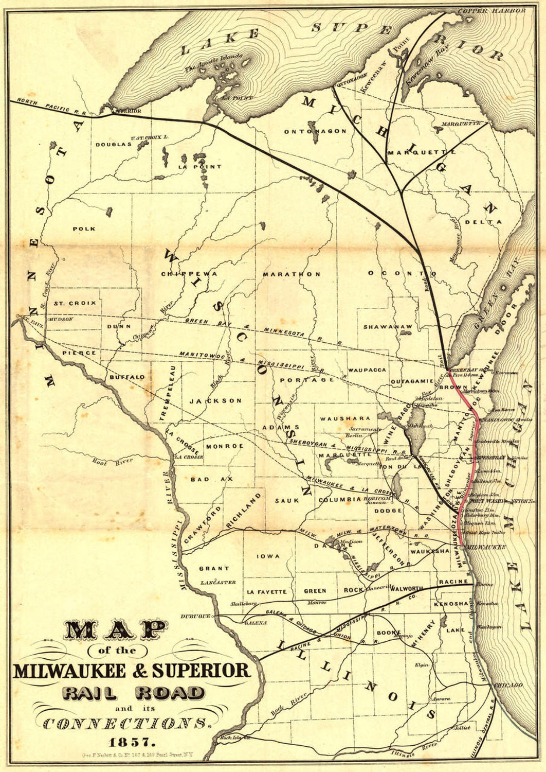 Historic Railroad Map of Wisconsin - 1857, image 1, World Maps Online