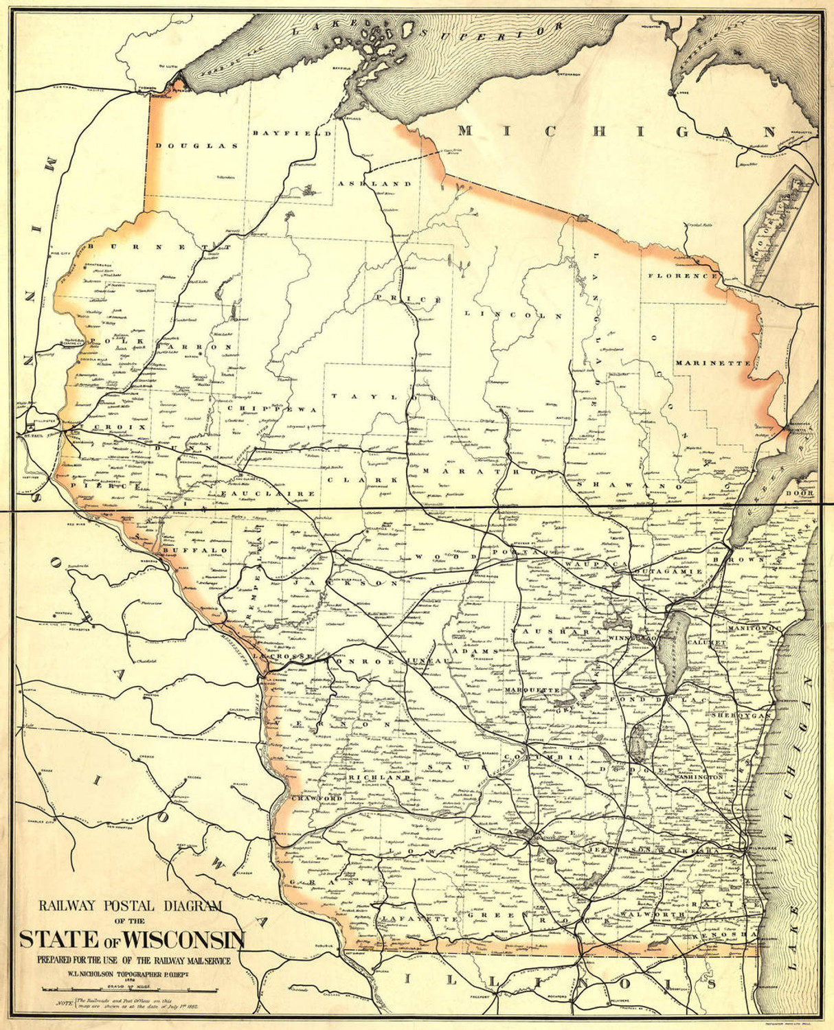 Historic Railroad Map of Wisconsin - 1882, image 1, World Maps Online