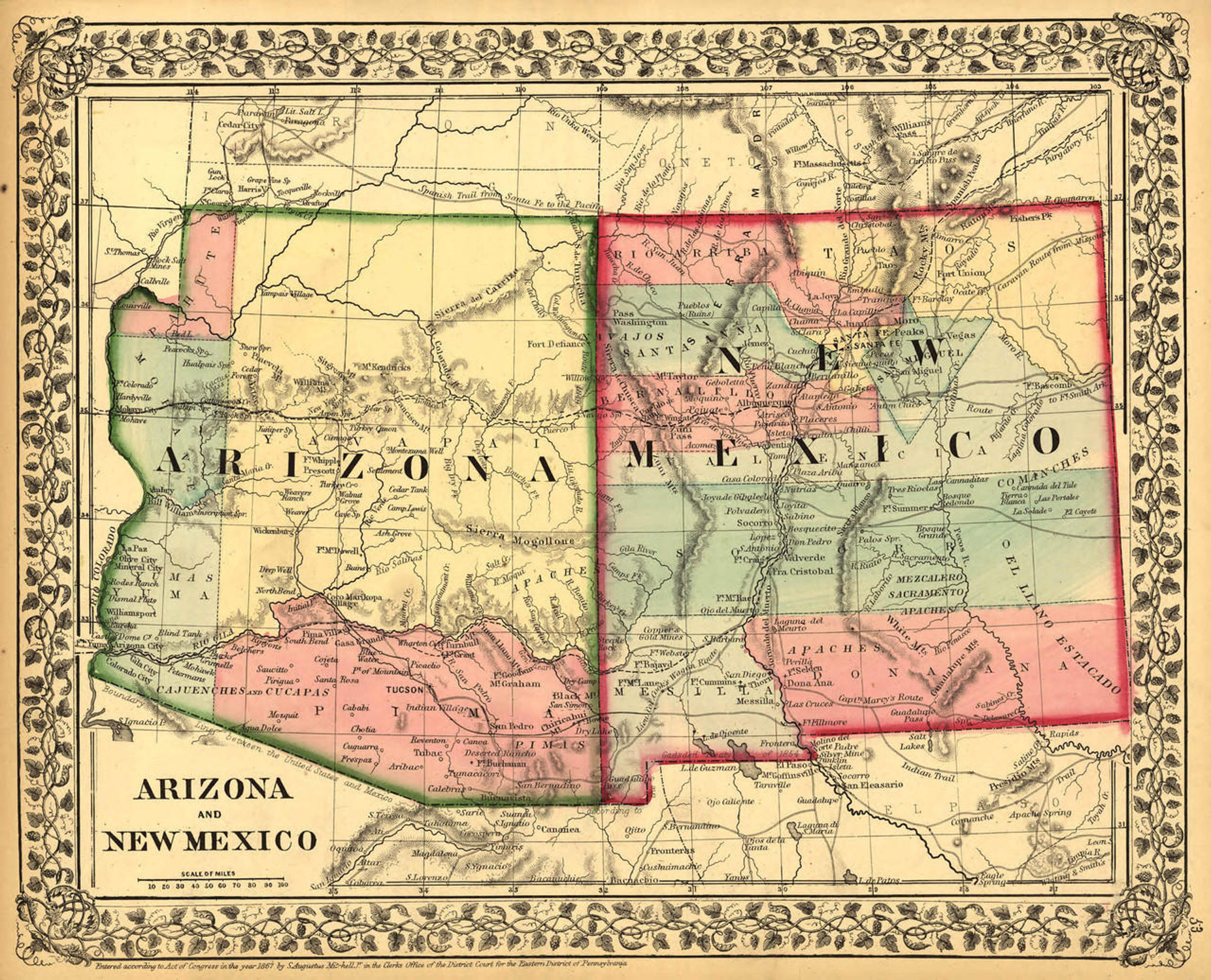 Historic Map - Arizona & New Mexico - 1867, image 1, World Maps Online
