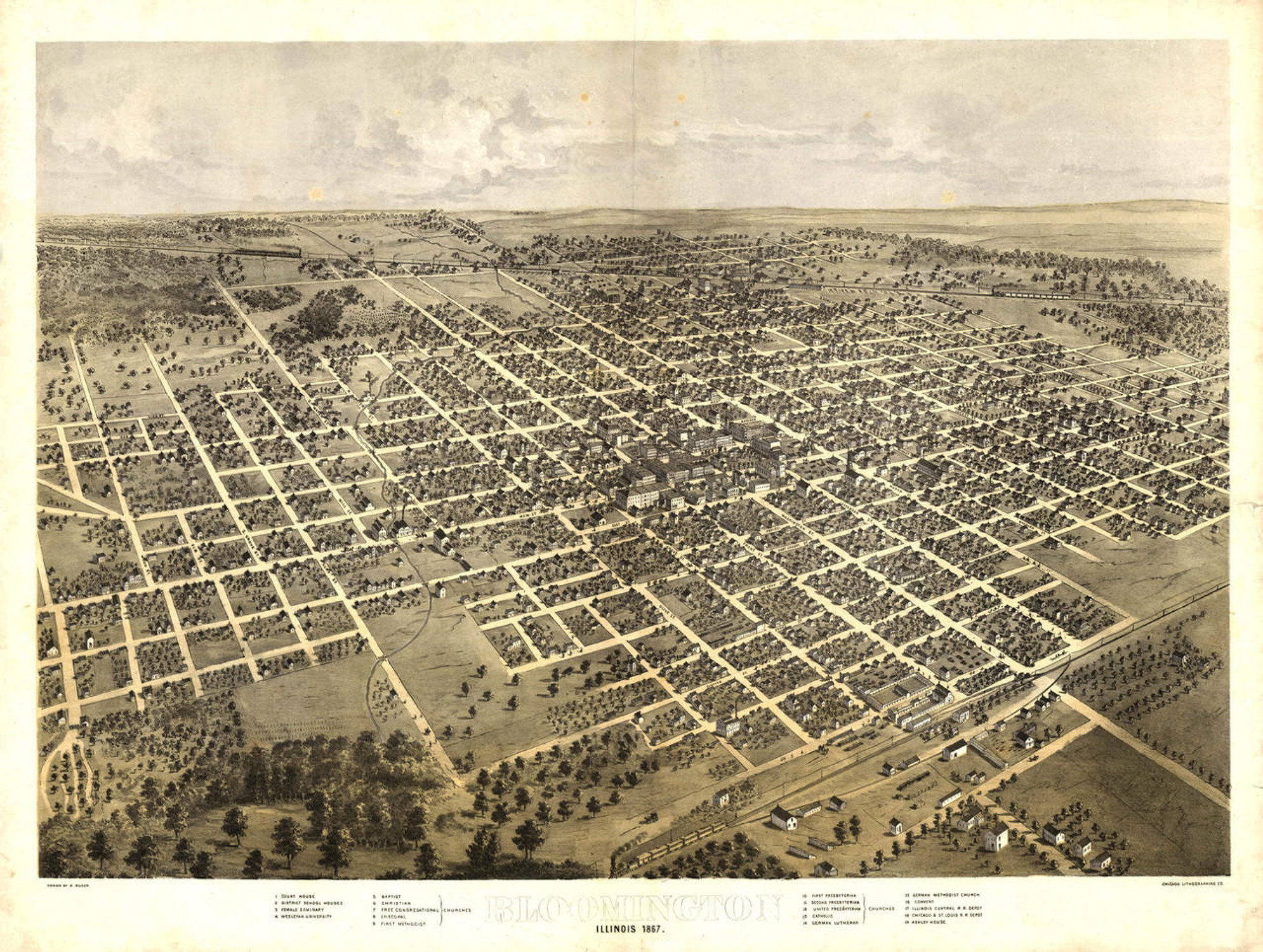 Historic Map - Bloomington, IL - 1867, image 1, World Maps Online