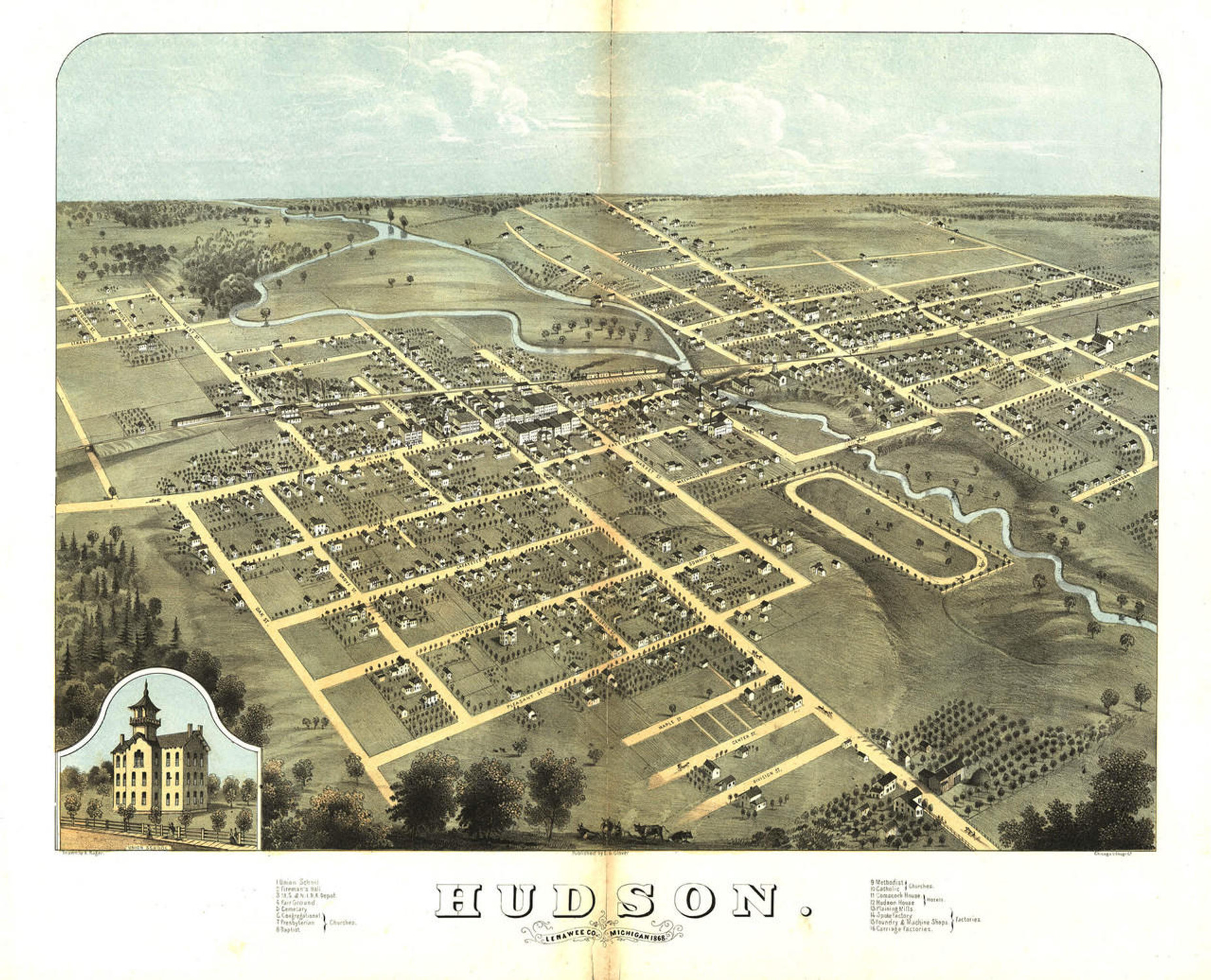 Historic Map - Hudson, MI - 1868, image 1, World Maps Online