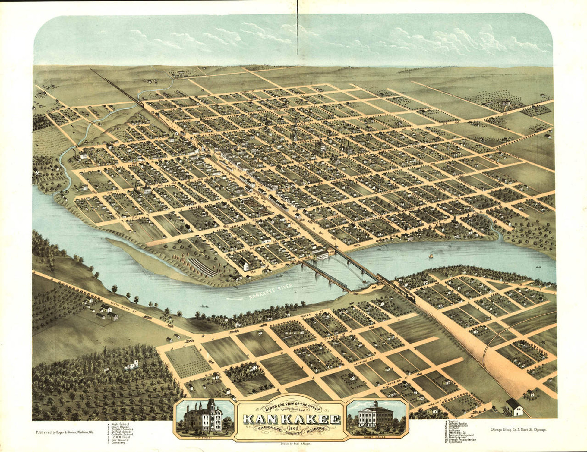 Historic Map - Kankakee, IL - 1869, image 1, World Maps Online