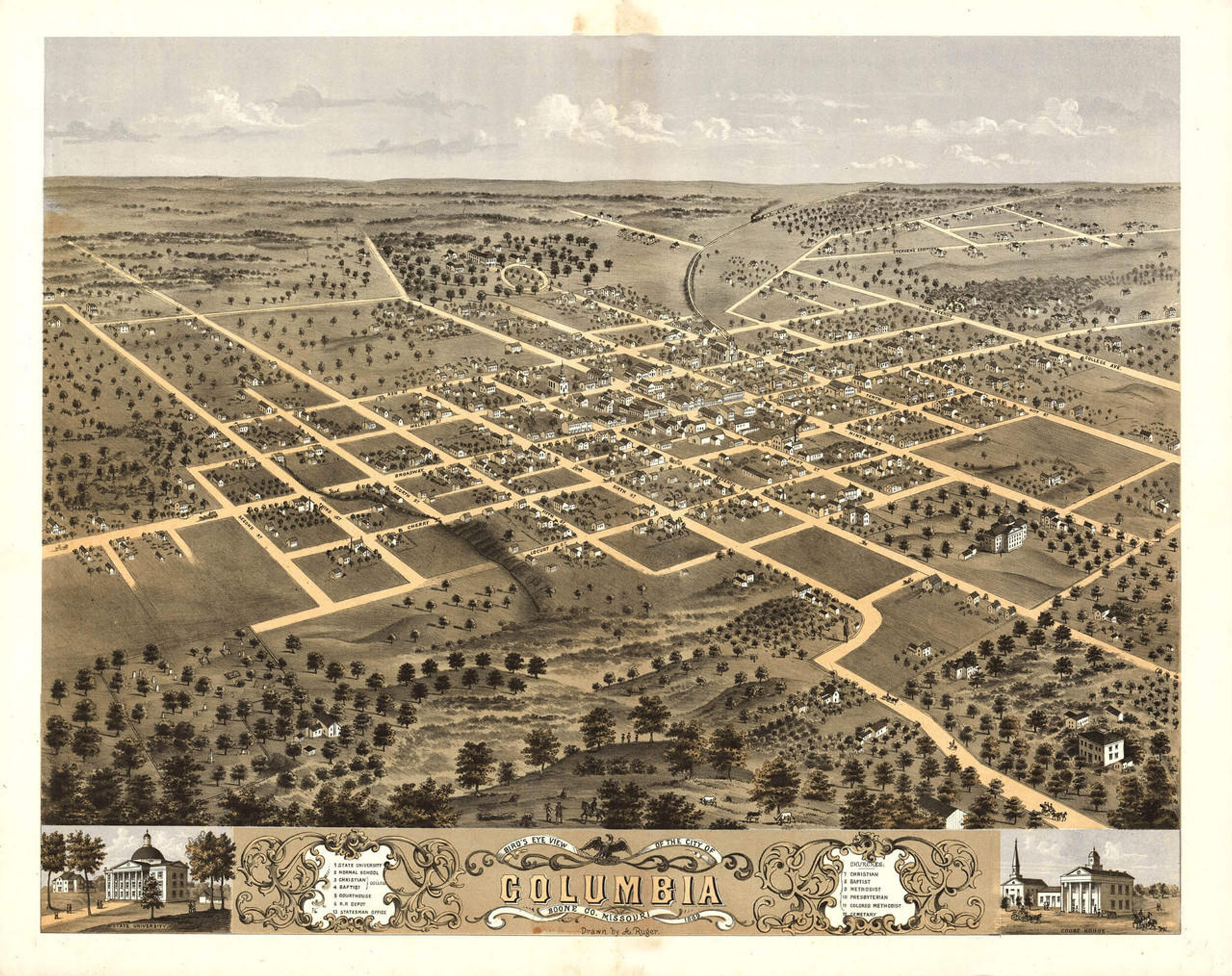 Historic Map - Columbia, MO - 1869, image 1, World Maps Online