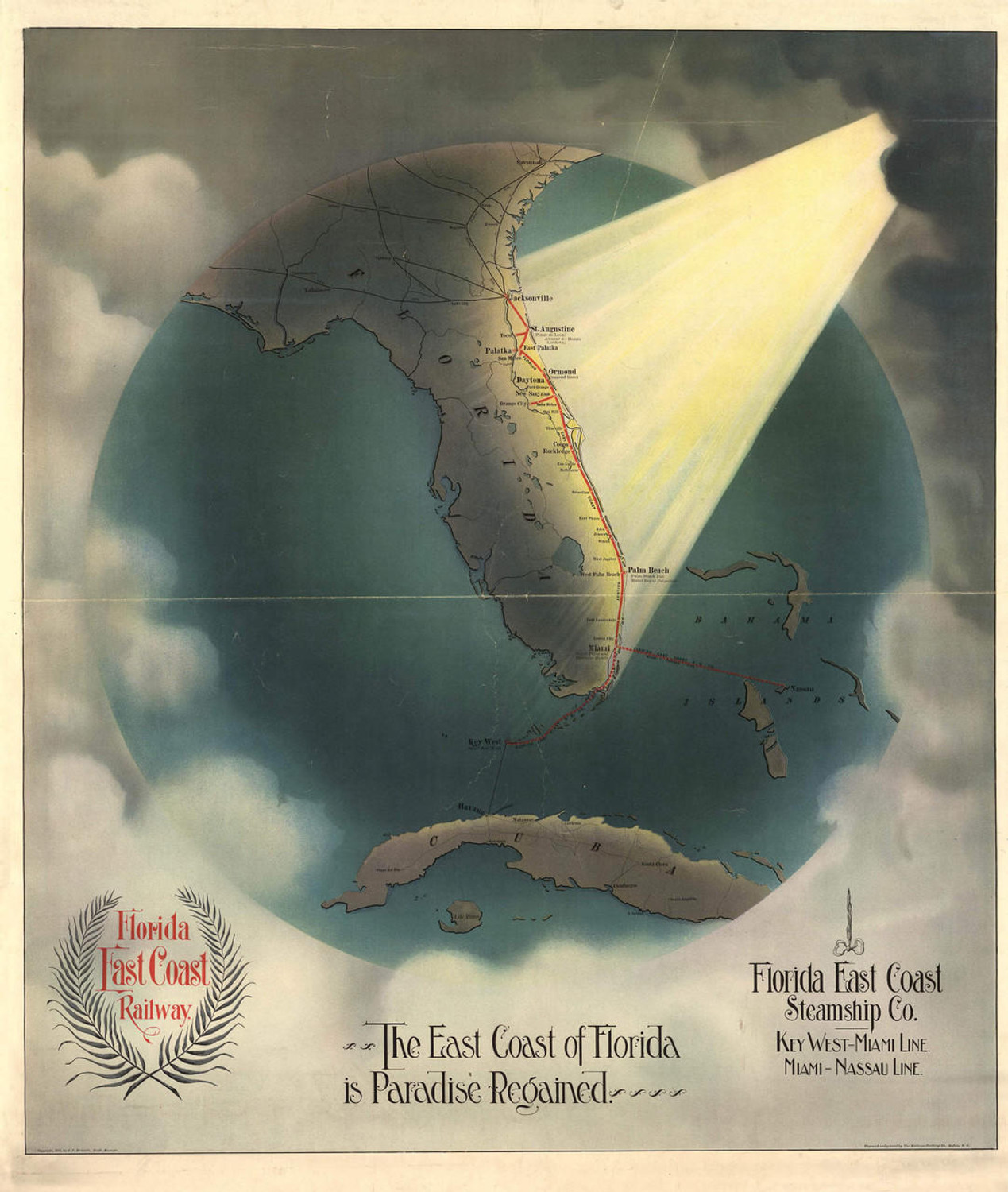 Historic Map - Florida State Map - East Coast Railway & Steamship - 1898, image 1, World Maps Online