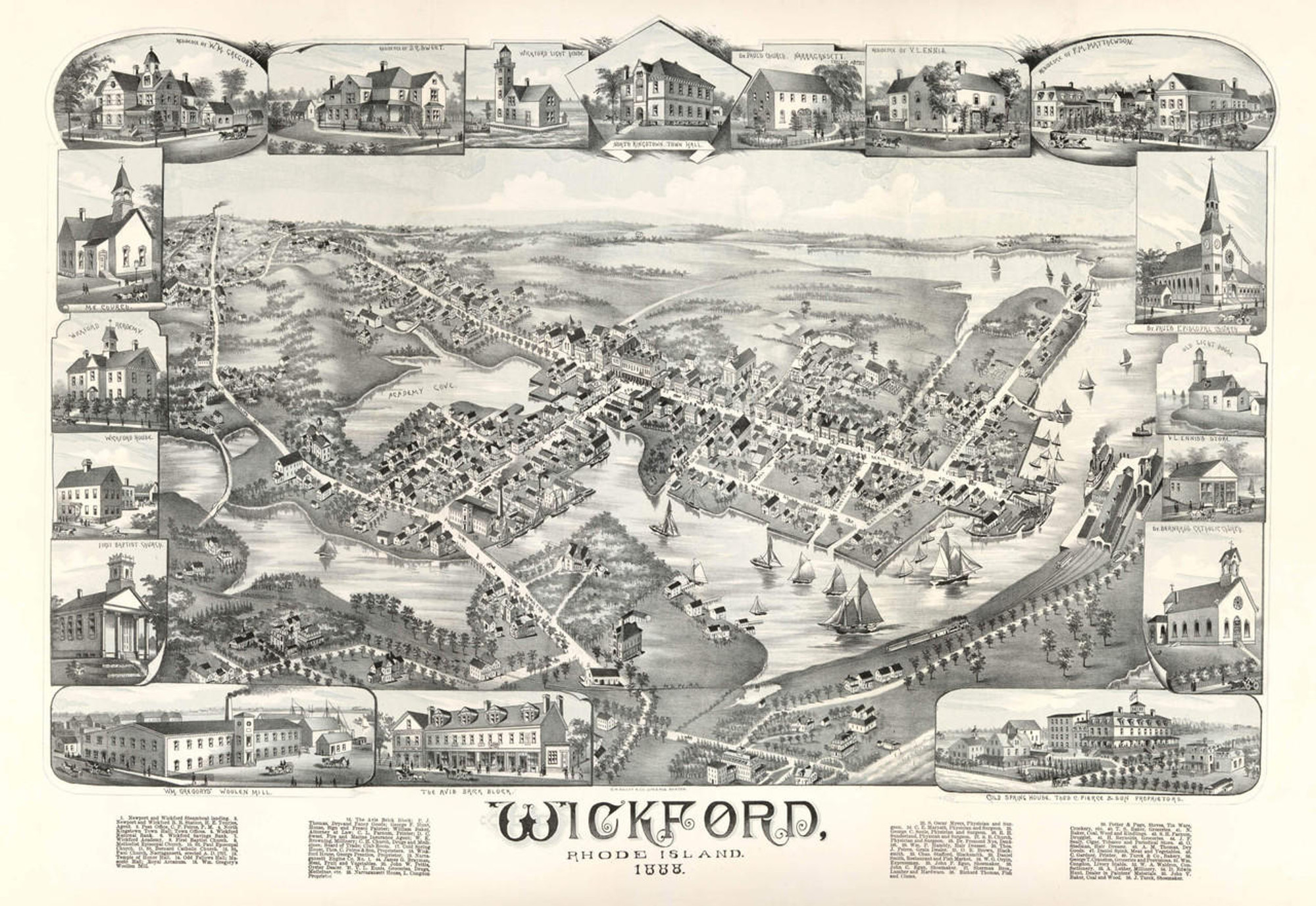 Historic Map - Village of Wickford, North Kingstown, RI - 1888, image 1, World Maps Online