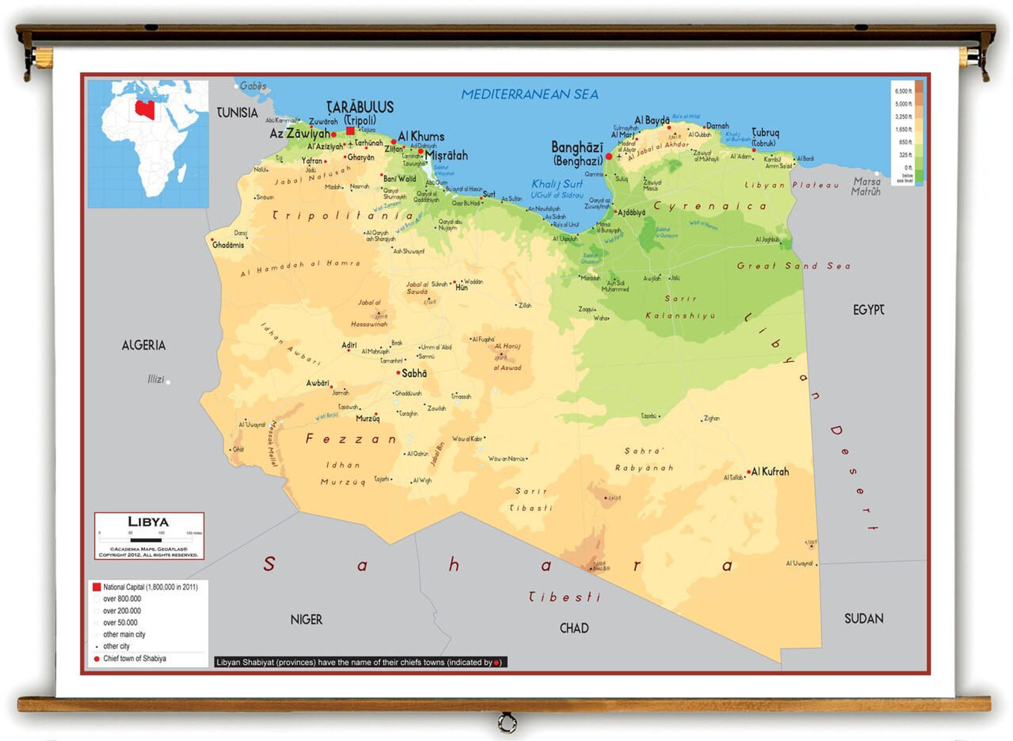 Libya Physical Educational Map from Academia Maps, image 1, World Maps Online