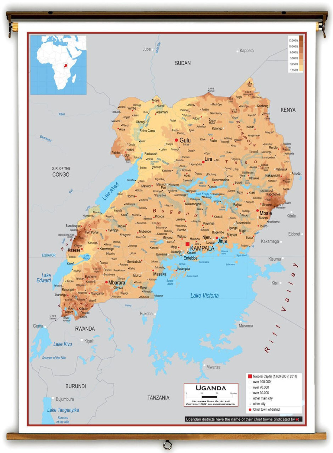Uganda Physical Educational Map from Academia Maps, image 1, World Maps Online