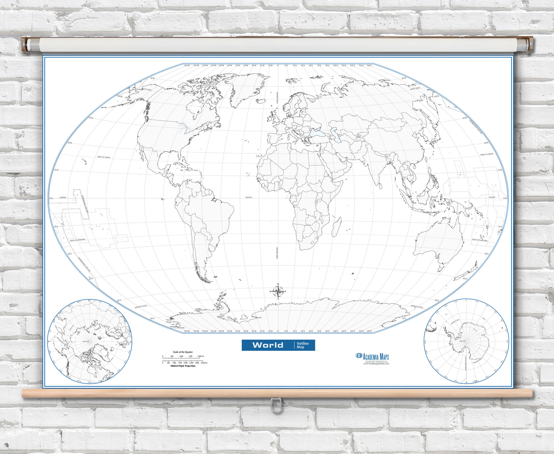 World Outline Map - Blank Markable Spring Roller Classroom Map