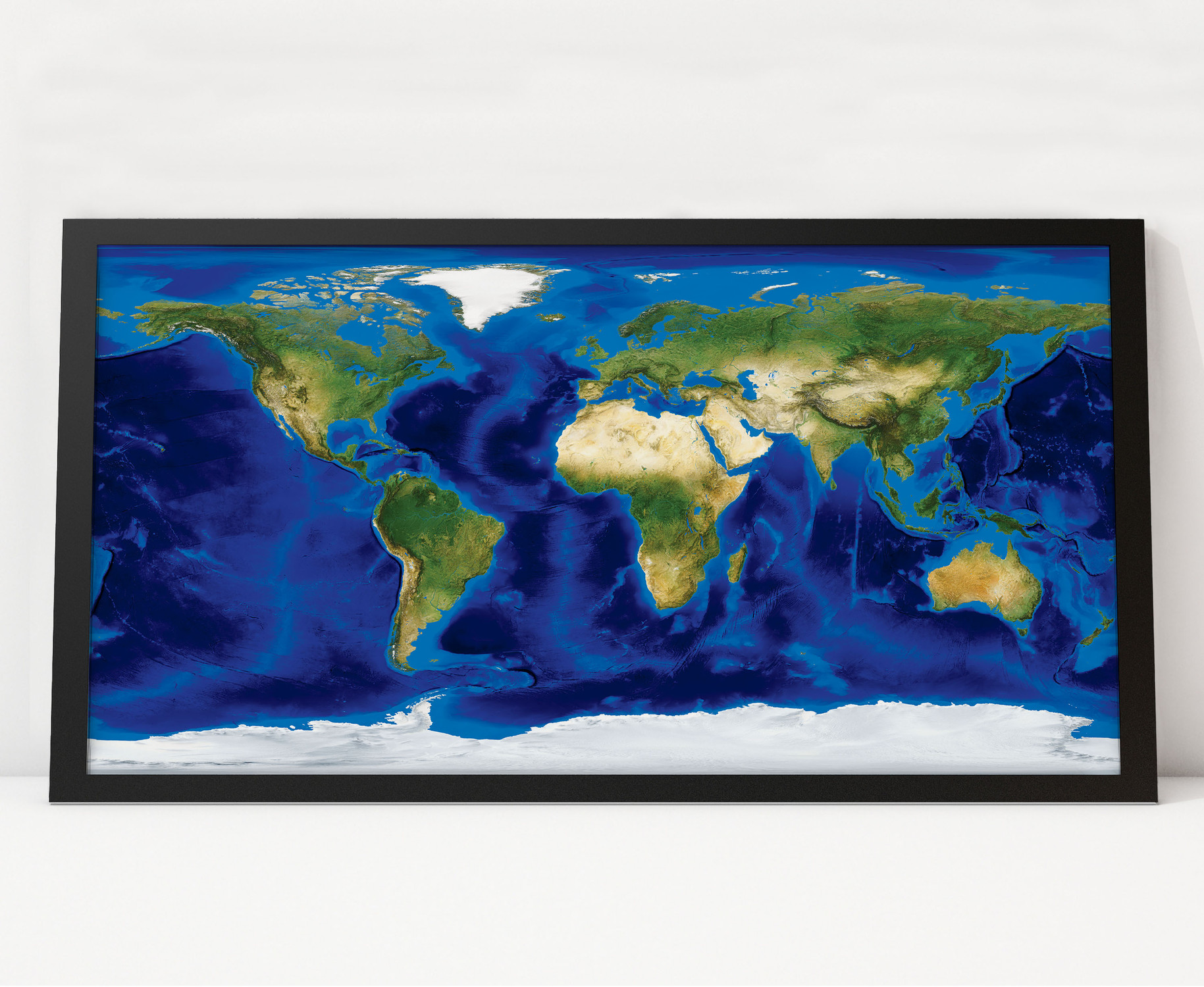 World Satellite Image Map - Topography & Bathymetry - No Labels