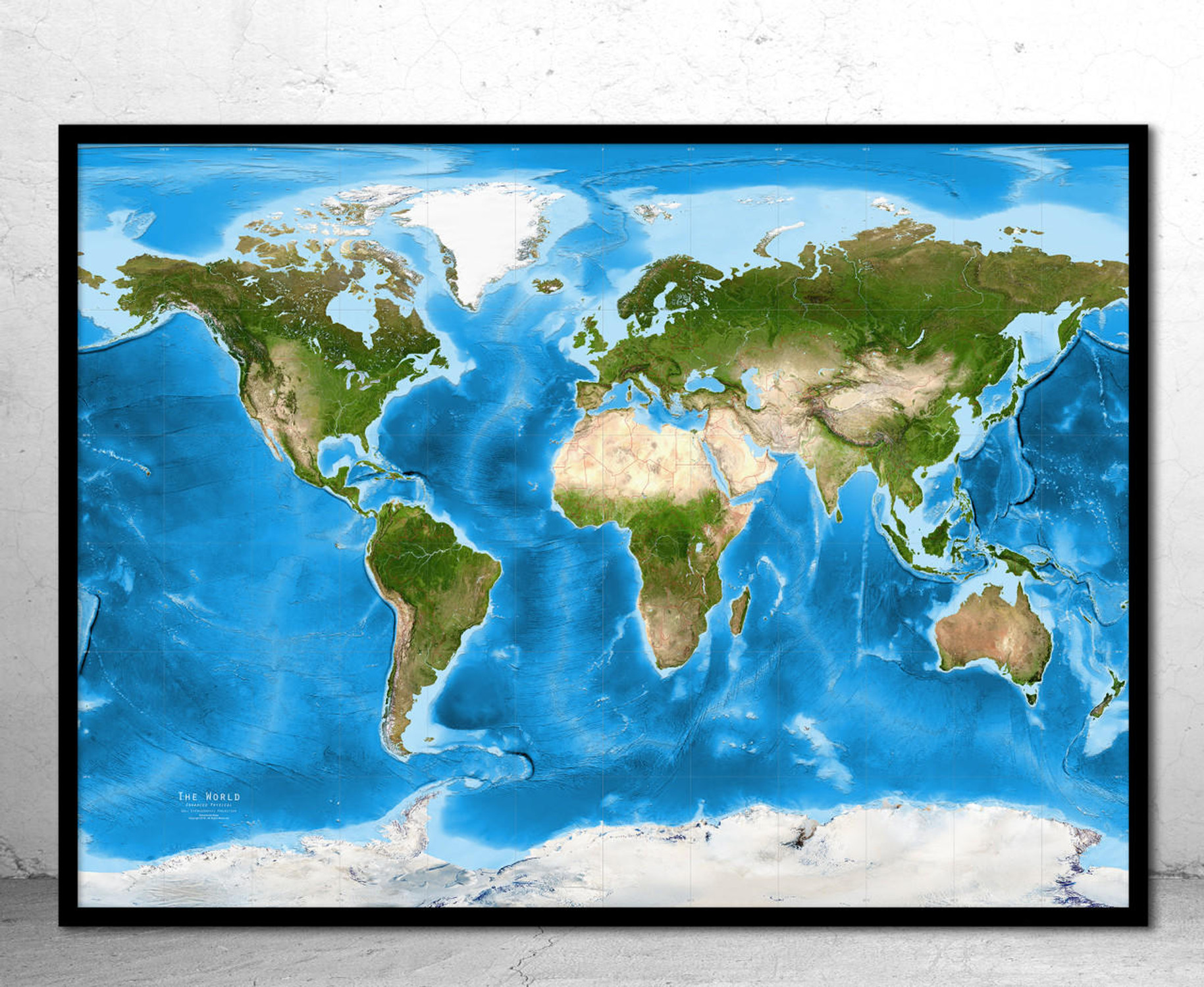 World Enhanced Physical Satellite Image Map - Gall Stereographic Projection, image 1, World Maps Online