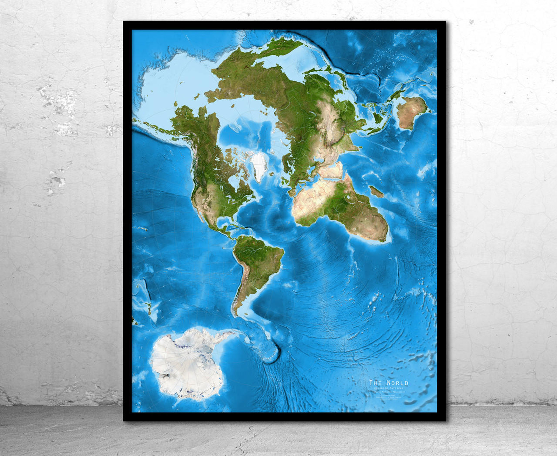 World Satellite Image Map - Oblique Mercator Projection - Enhanced Physical, image 1, World Maps Online