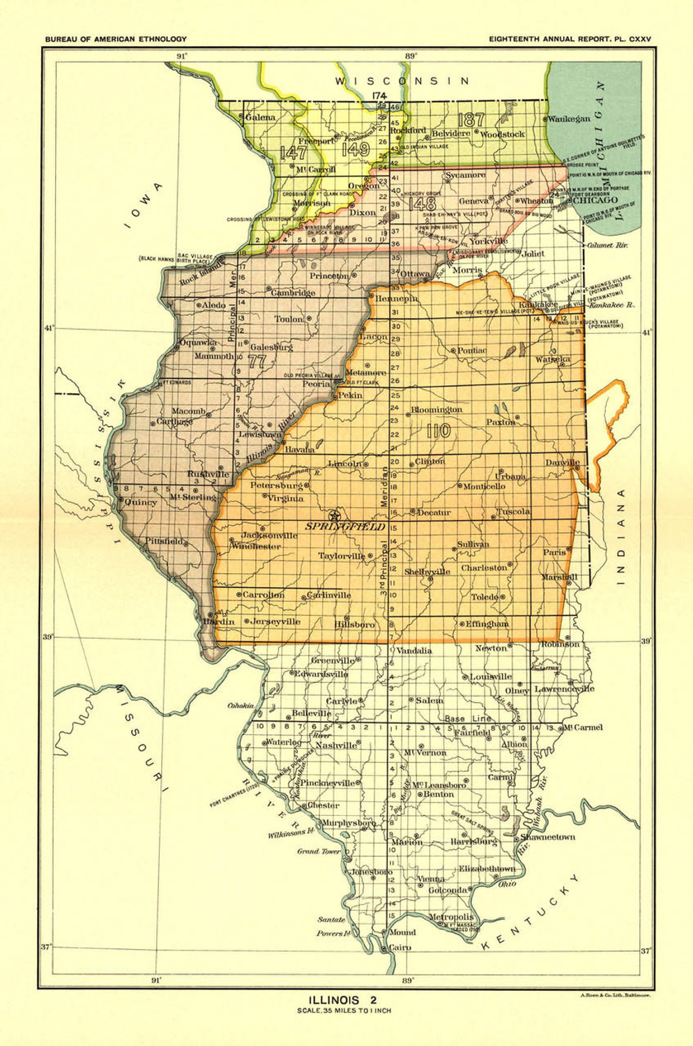 Historical Map of Illinois - Indian Lands - 1896 - J.W. Powell, image 1, World Maps Online